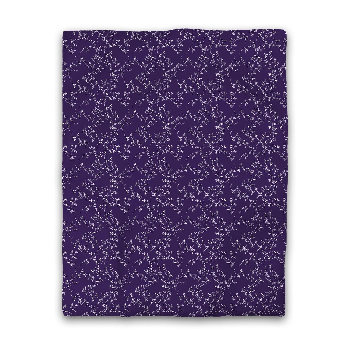 Purple Cotton Sateen Duvet Cover, Off-white Hand-painted Vine Print, Twin (width x length) 70 x 90 inches / 178 x 229 cm
