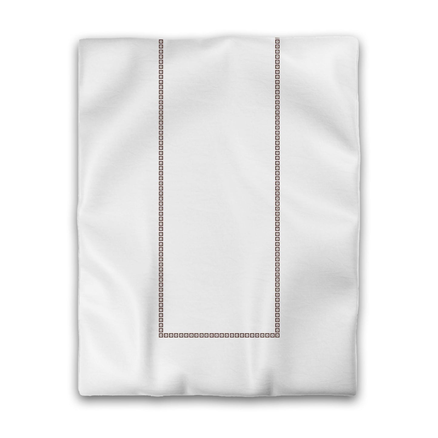 White Microfiber Duvet Cover, Brown Repeating Square Motif Print, Classic Border, Twin (width x length) 68 x 88 inches / 173 x 224 cm