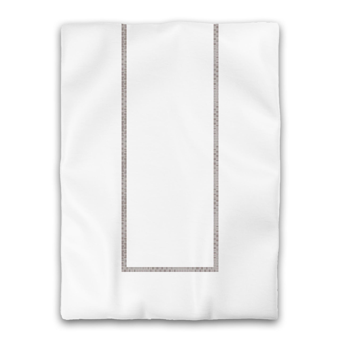 White Microfiber Duvet Cover, Brown Double Weave Motif Print, Classic Border, Twin XL (width x length) 68 x 92 inches / 173 x 234 cm