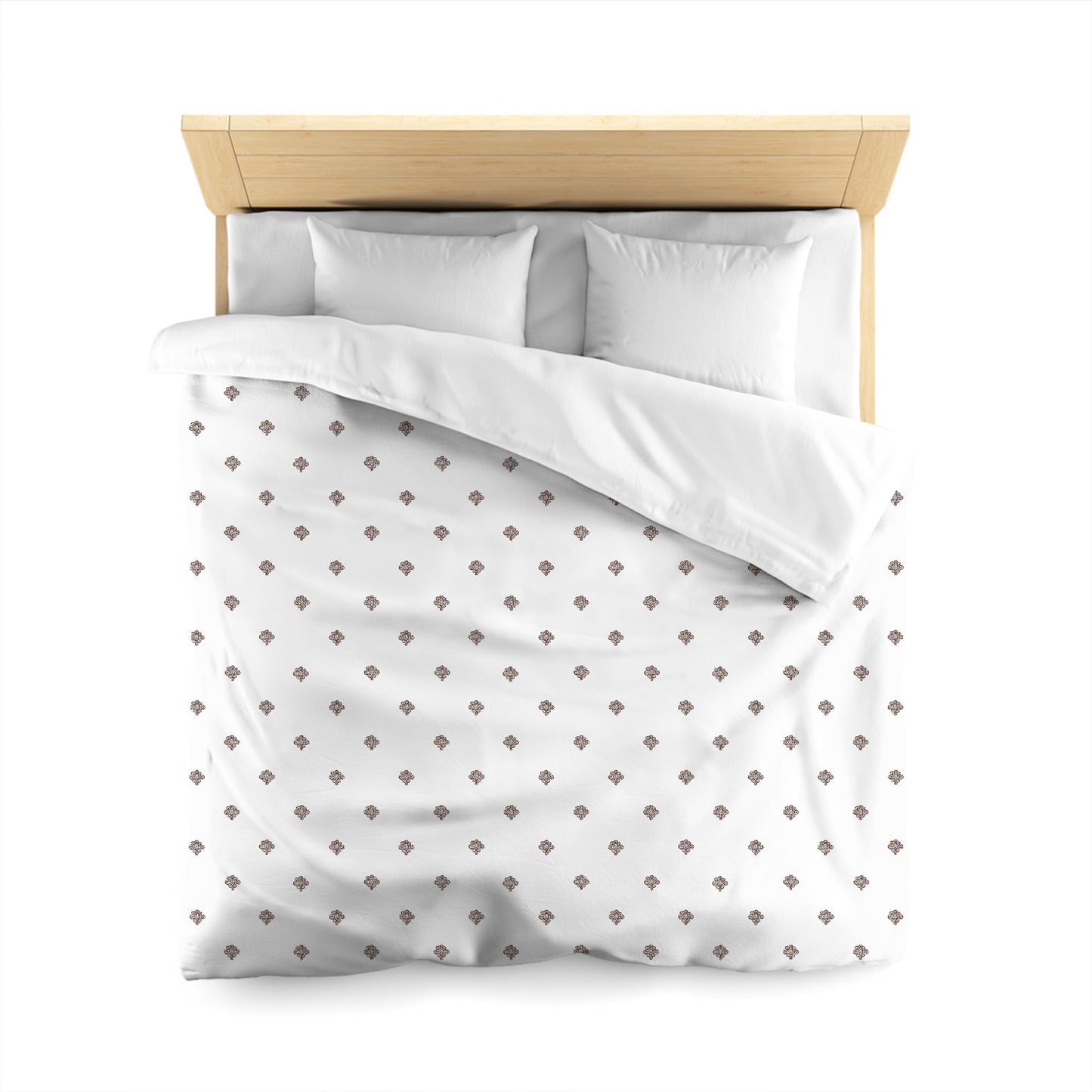 White Microfiber Duvet Cover, Brown Hand-painted Swizzle Motif Print, Queen (width x length) 88 x 88 inches / 224 x 224 cm