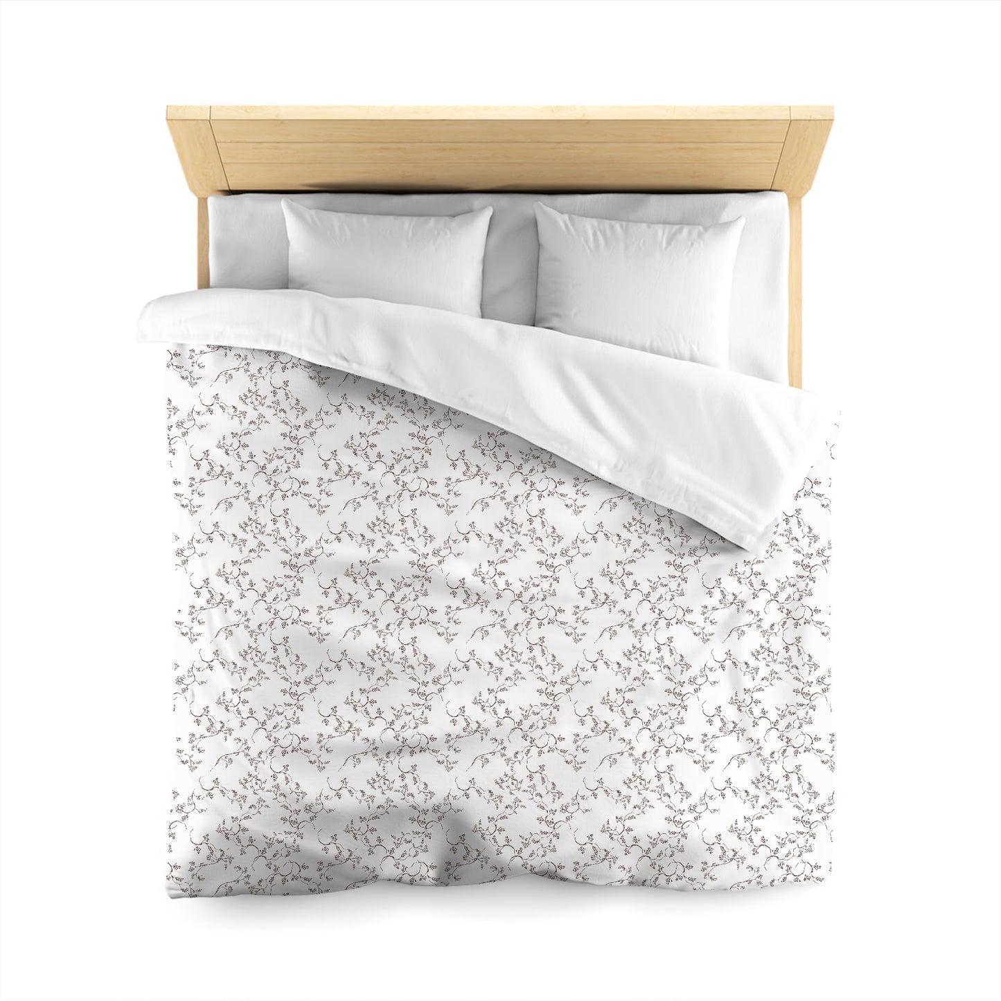 Off-white Cotton Sateen Duvet Cover, Brown Hand-painted Vine Print, Queen (width x length) 90 x 90 inches / 229 x 229 cm