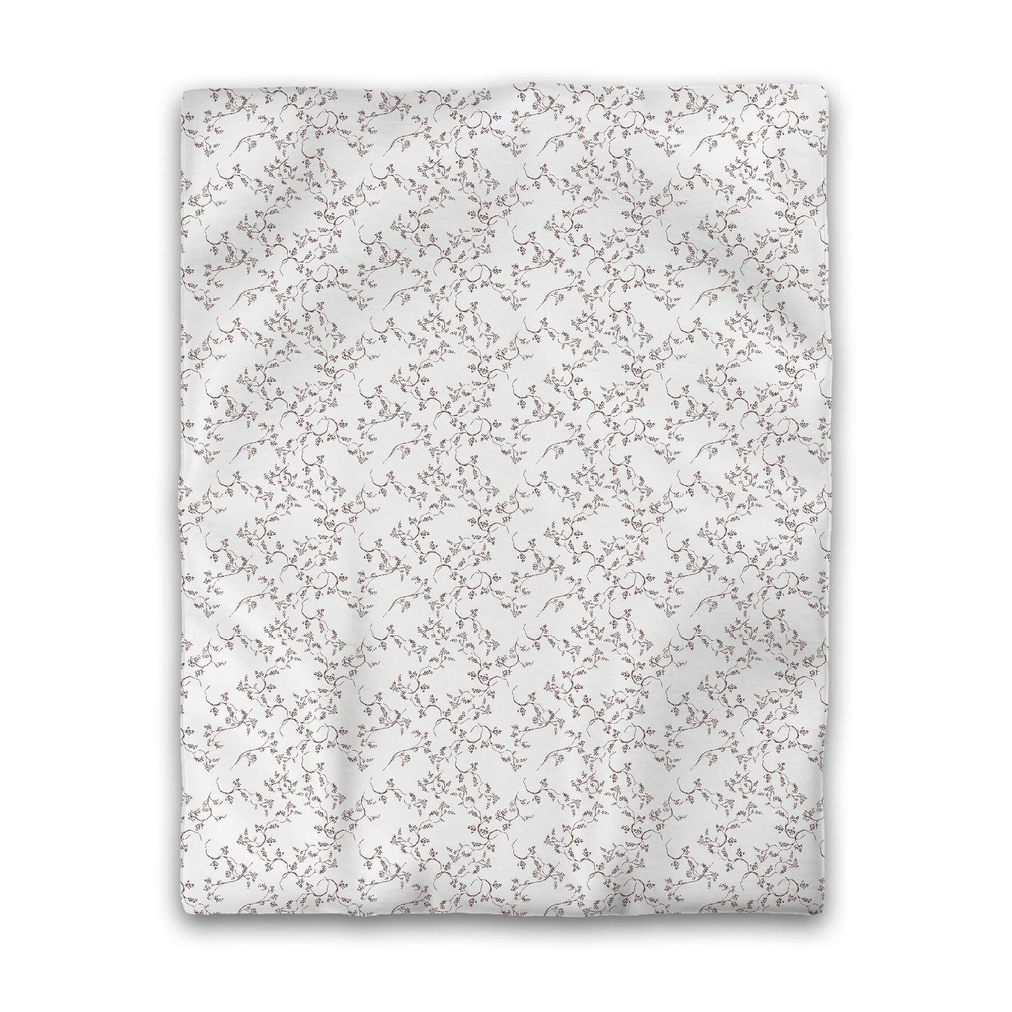 White Microfiber Duvet Cover, Brown Hand-painted Vine Print, Twin (width x length) 68 x 88 inches / 173 x 224 cm