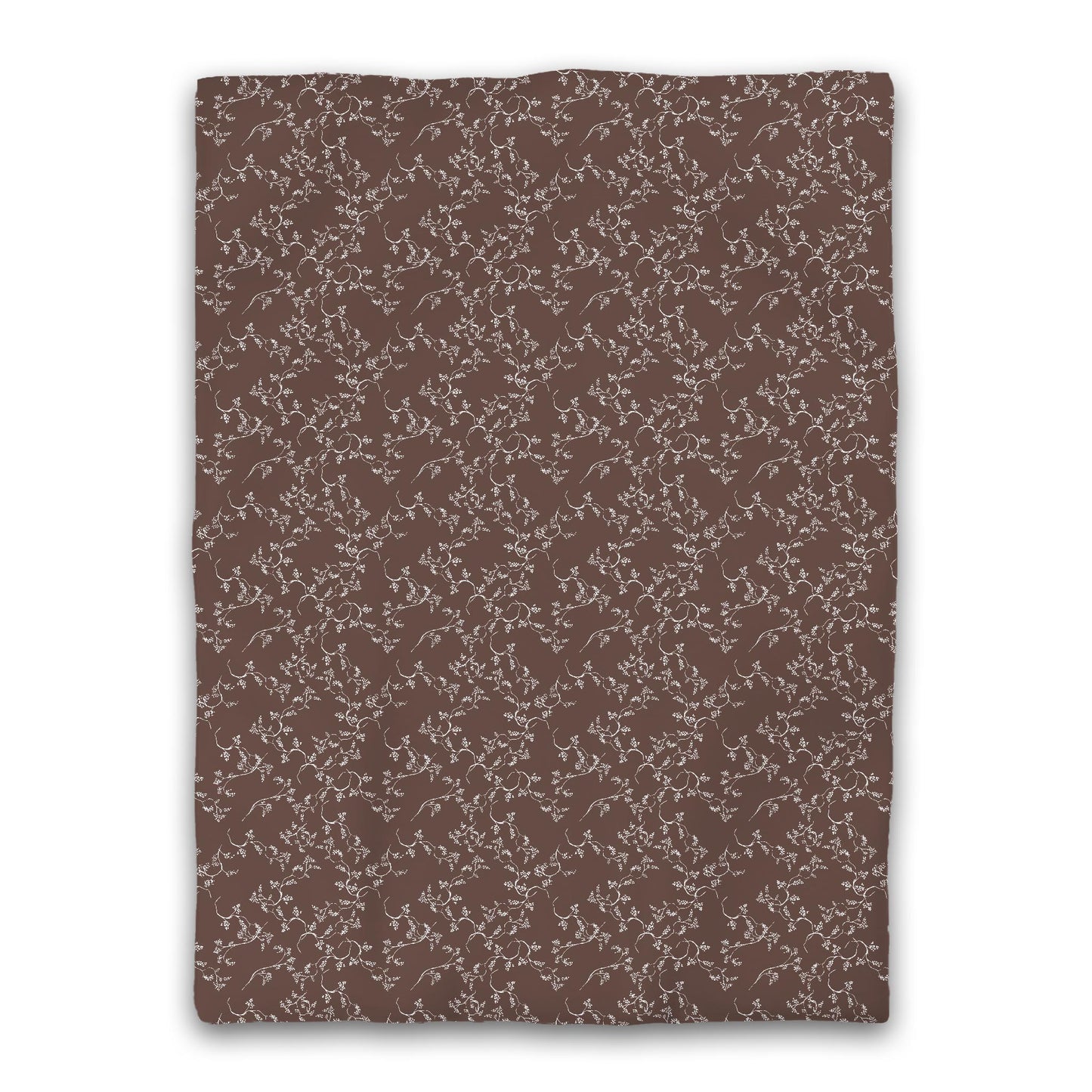 Brown Microfiber Duvet Cover, White Hand-painted Vine Print, Twin XL (width x length) 68 x 92 inches / 173 x 234 cm