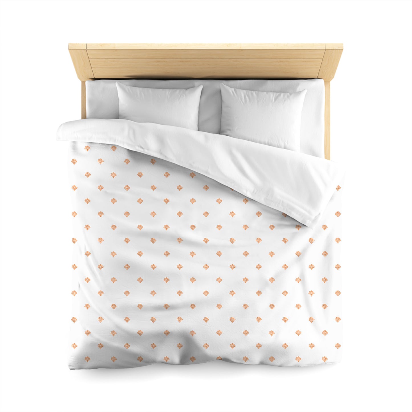 Off-white Cotton Sateen Duvet Cover, Orange Hand-painted Swizzle Motif Print, Queen (width x length) 90 x 90 inches / 229 x 229 cm