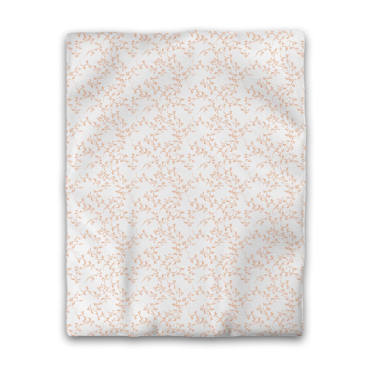Off-white Cotton Sateen Duvet Cover, Orange Hand-painted Vine Print, Twin (width x length) 70 x 90 inches / 178 x 229 cm