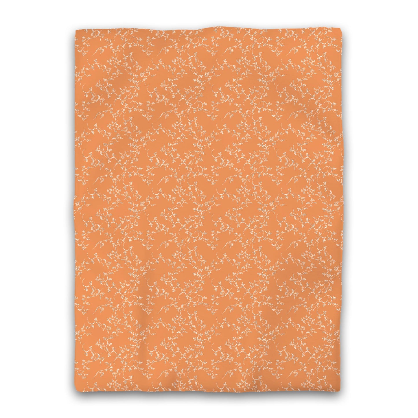 Orange Microfiber Duvet Cover, White Hand-painted Vine Print, Twin XL (width x length) 68 x 92 inches / 173 x 234 cm