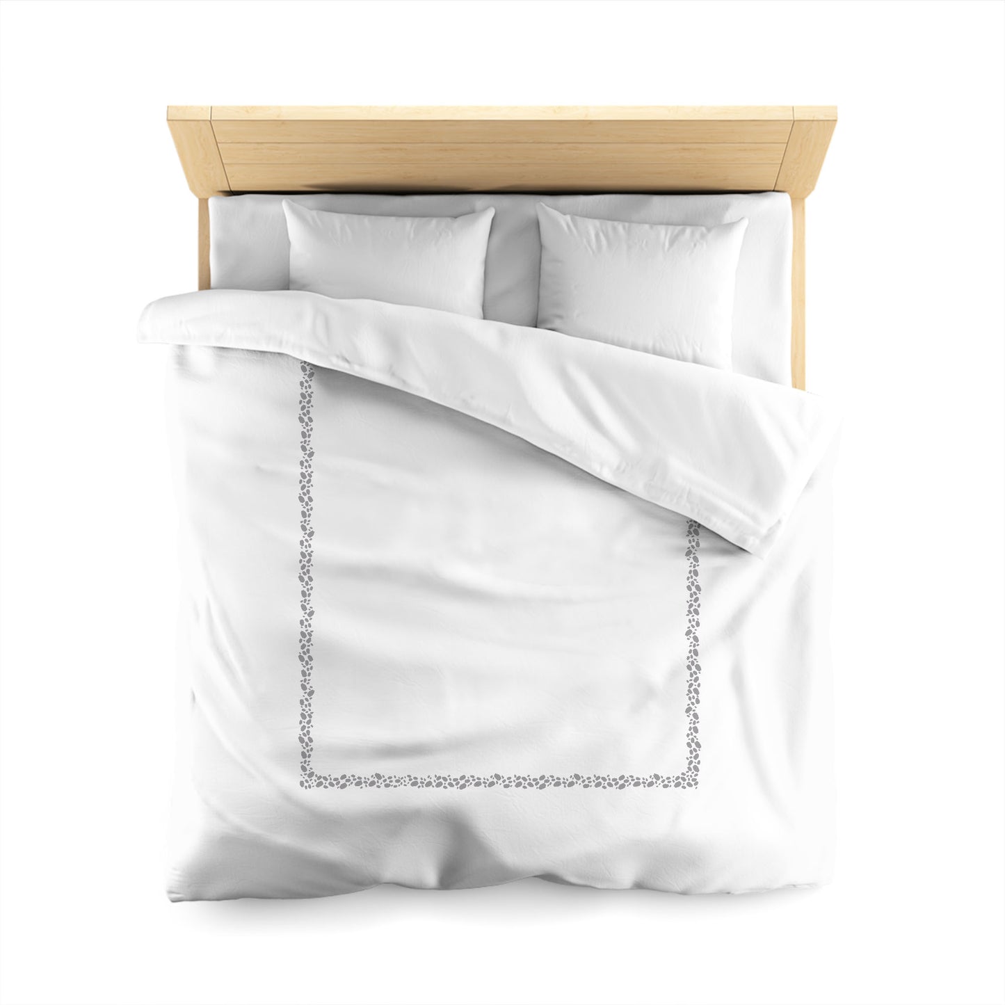 Off-white Cotton Sateen Duvet Cover, Grey Hand-painted Dab Motif Print, Classic Border, Queen (width x length) 90 x 90 inches / 229 x 229 cm