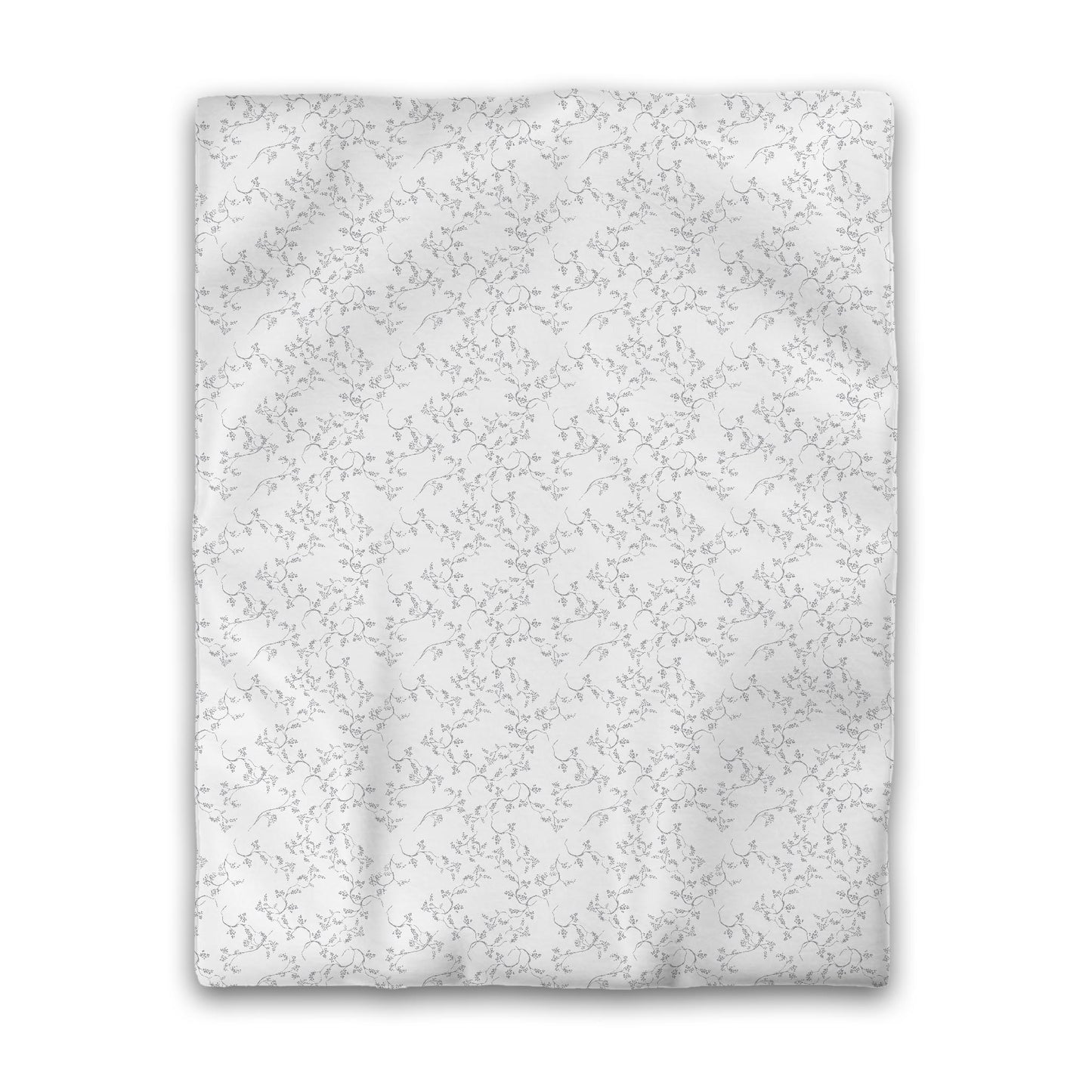 White Microfiber Duvet Cover, Grey Hand-painted Vine Print, Twin (width x length) 68 x 88 inches / 173 x 224 cm