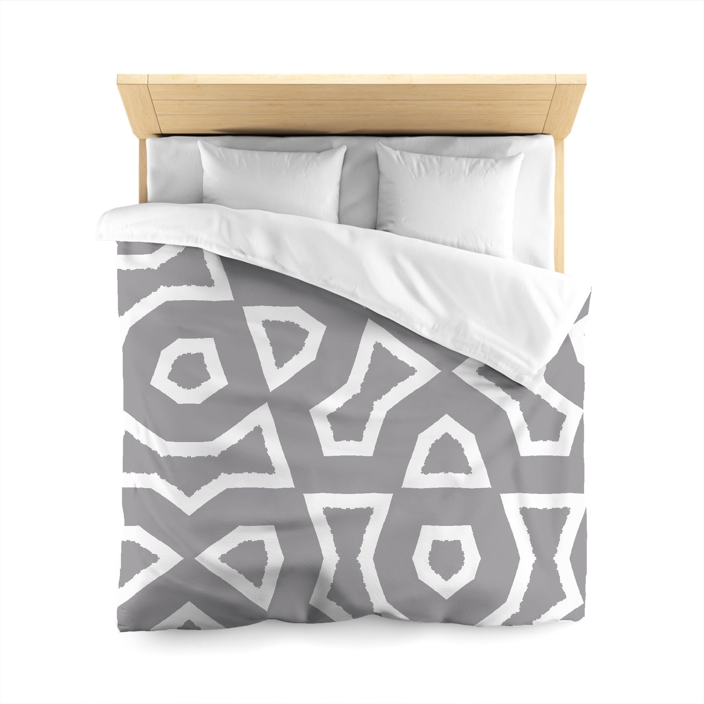Grey Cotton Sateen Duvet Cover, Bold Off-white Graphic, Queen (width x length) 90 x 90 inches / 229 x 229 cm