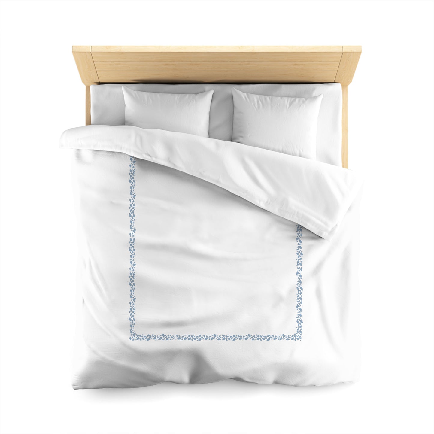 Off-white Cotton Sateen Duvet Cover, Blue Hand-painted Dab Motif Print, Classic Border, Queen (width x length) 90 x 90 inches / 229 x 229 cm