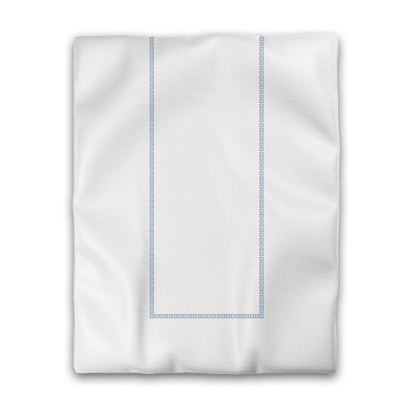 Off-white Cotton Sateen Duvet Cover, Blue Repeating Square Motif Print, Classic Border, Twin (width x length) 70 x 90 inches / 178 x 229 cm