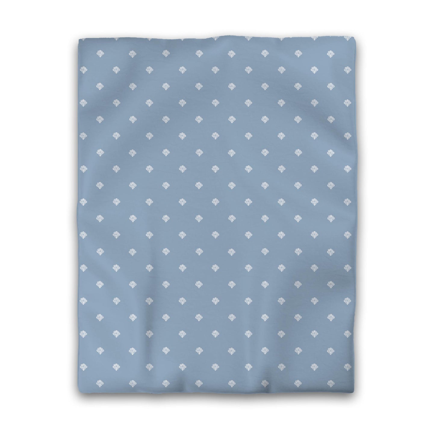 Blue Cotton Sateen Duvet Cover, Off-white Hand-painted Swizzle Motif Print, Twin (width x length) 70 x 90 inches / 178 x 229 cm