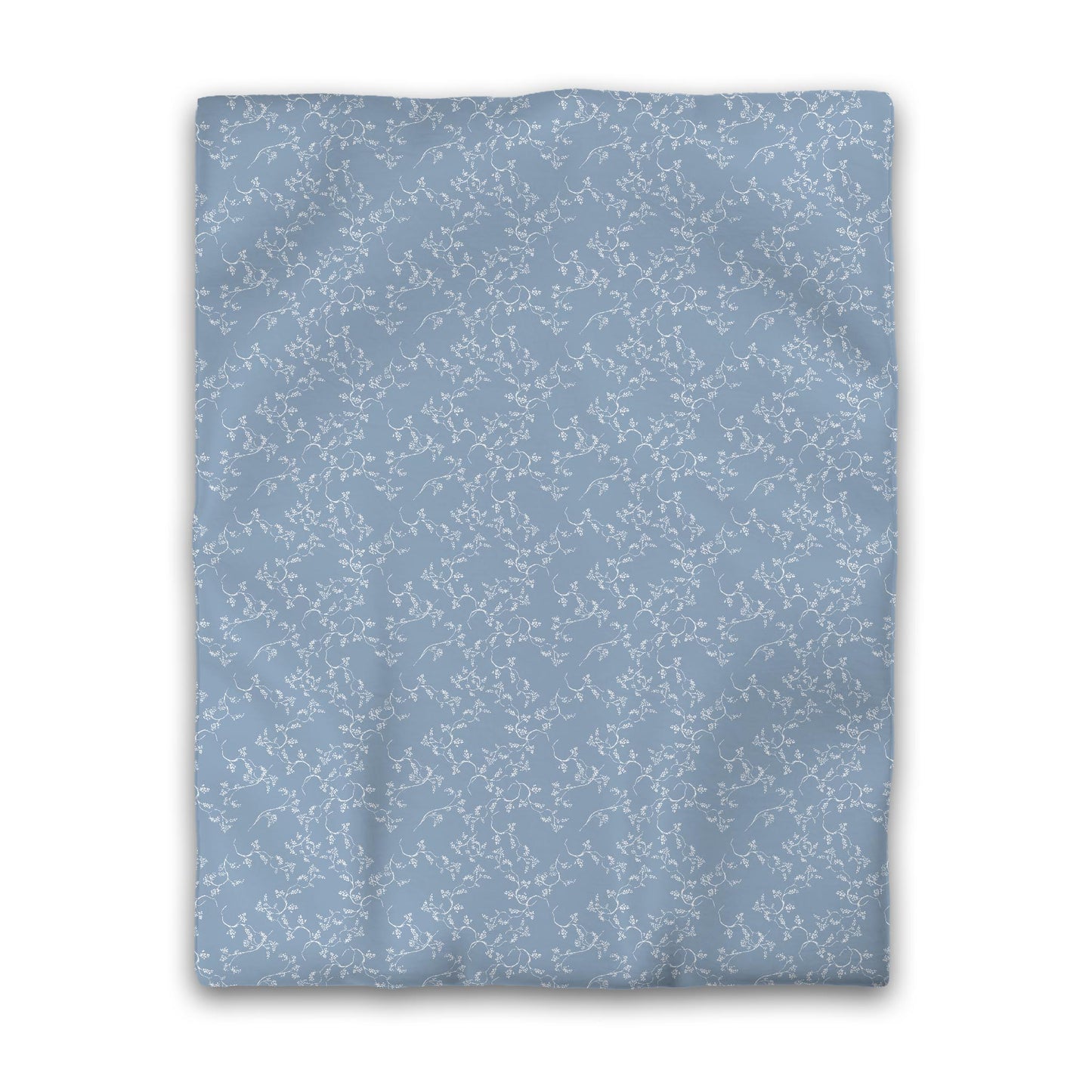 Blue Microfiber Duvet Cover, White Hand-painted Vine Print, Twin (width x length) 68 x 88 inches / 173 x 224 cm
