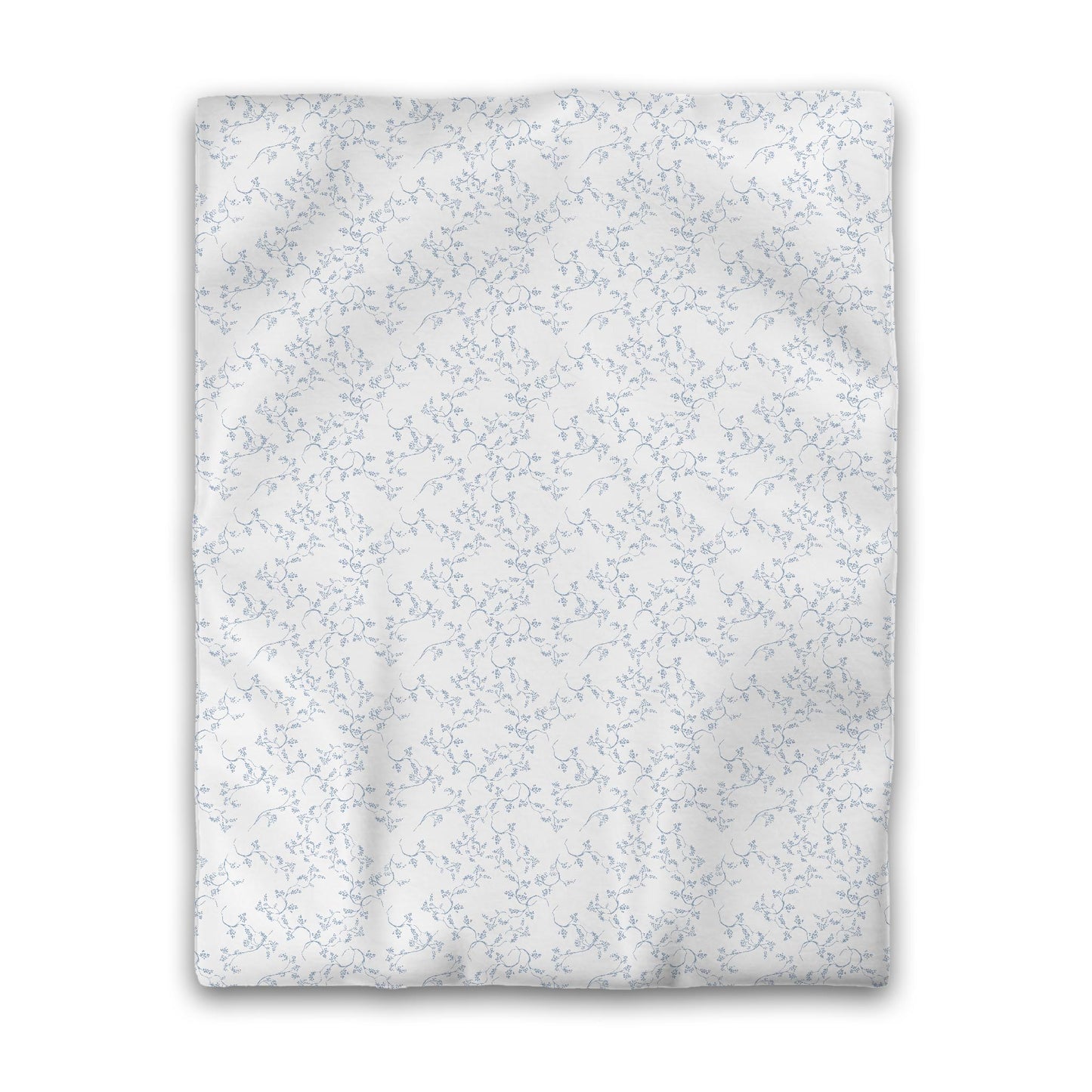 White Microfiber Duvet Cover, Blue Hand-painted Vine Print, Twin (width x length) 68 x 88 inches / 173 x 224 cm