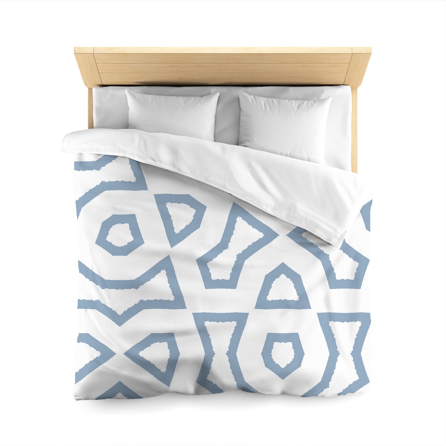 Off-white Cotton Sateen Duvet Cover, Bold Blue Graphic, Queen (width x length) 90 x 90 inches / 229 x 229 cm