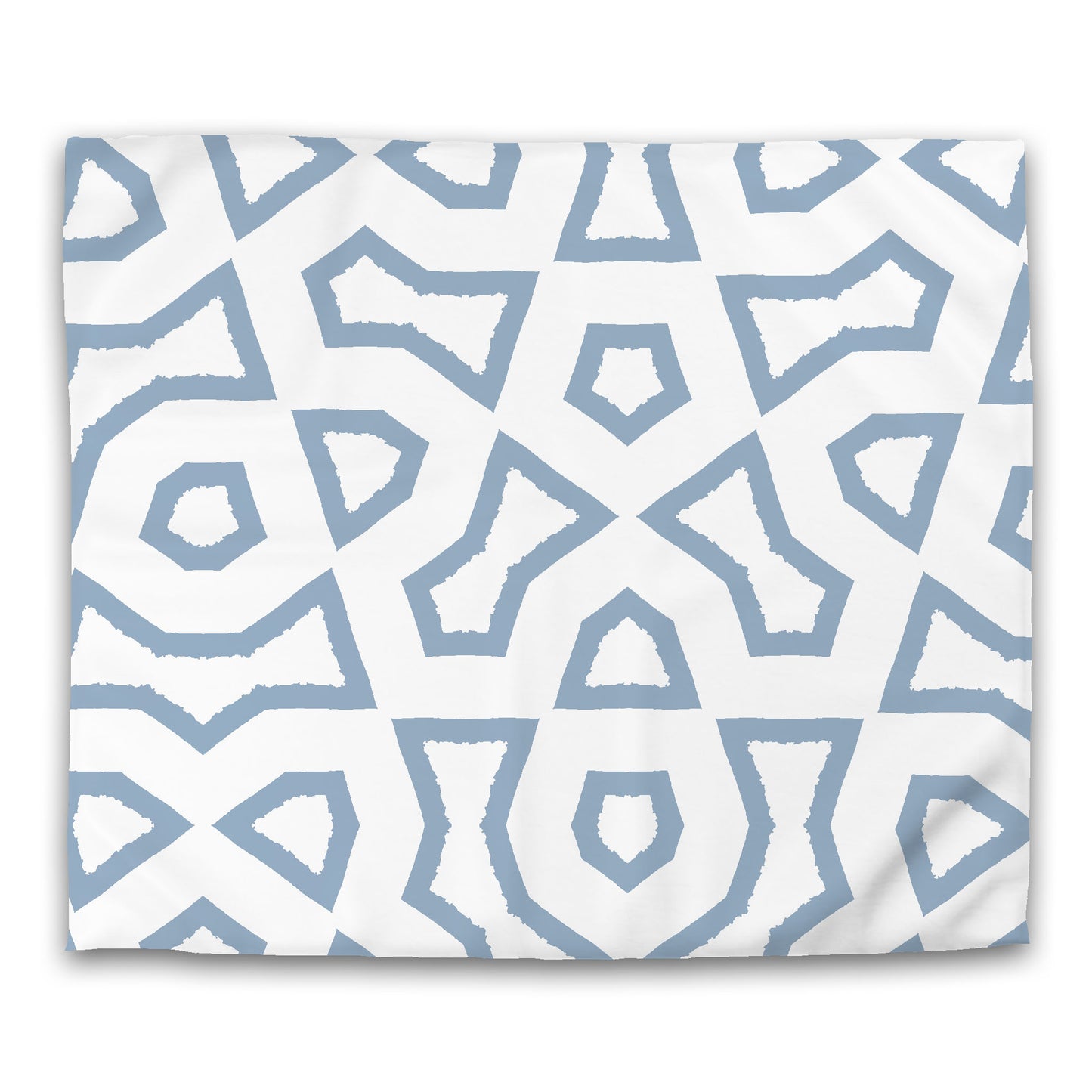 White Microfiber Duvet Cover with Blue Labyrinth Print | King - 104 x 88 inches