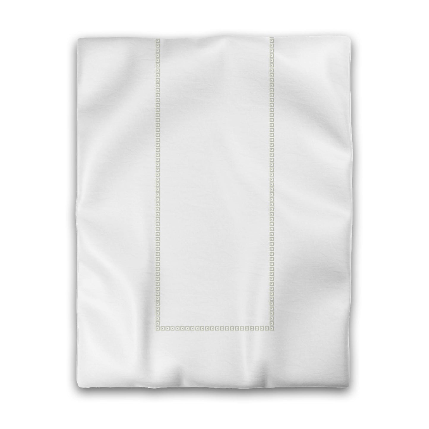Off-white Cotton Sateen Duvet Cover, Pale Green Repeating Square Motif Print, Classic Border, Twin (width x length) 70 x 90 inches / 178 x 229 cm