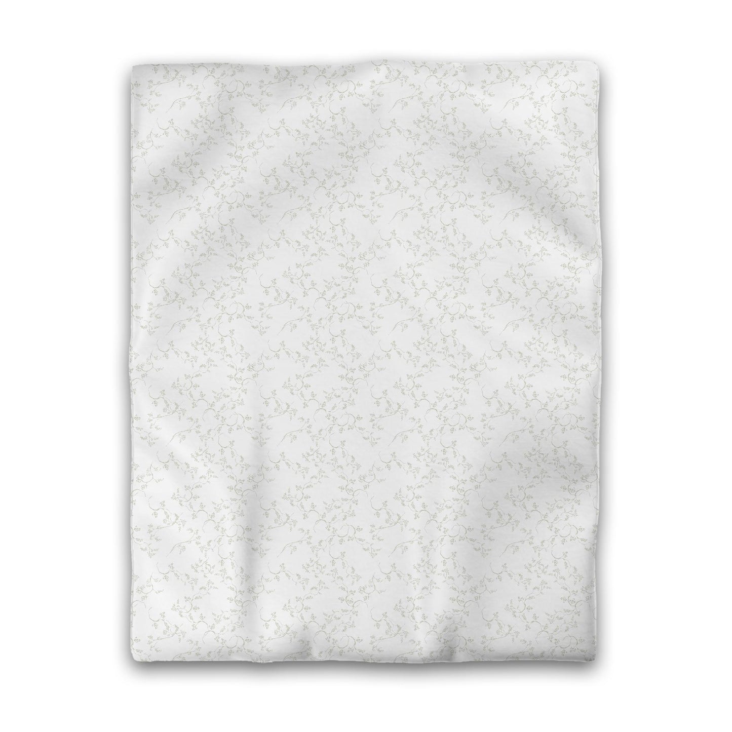 White Microfiber Duvet Cover, Pale Green Hand-painted Vine Print, Twin (width x length) 68 x 88 inches / 173 x 224 cm