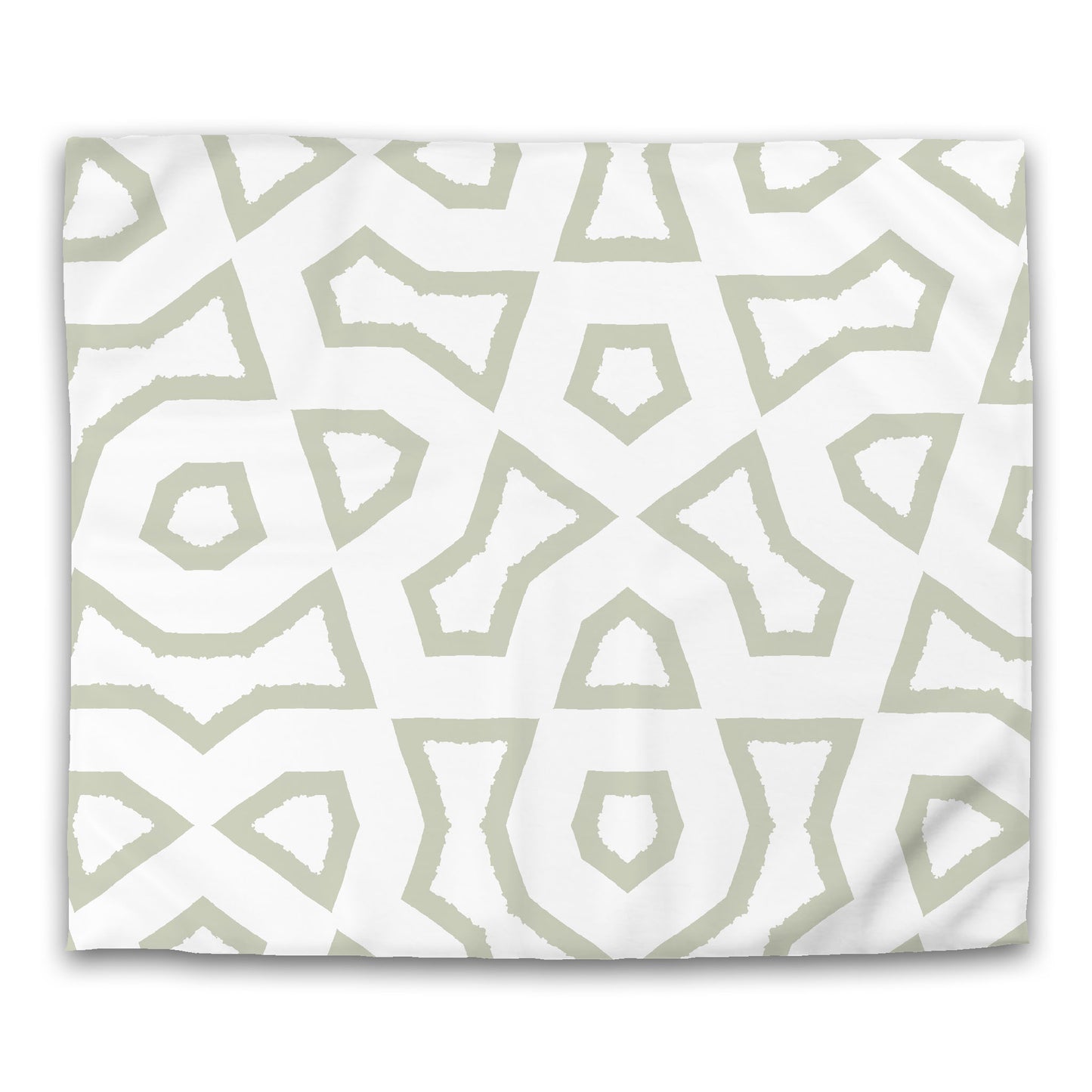 White Microfiber Duvet Cover with Pale Green Labyrinth Print #MFDU-1241-391