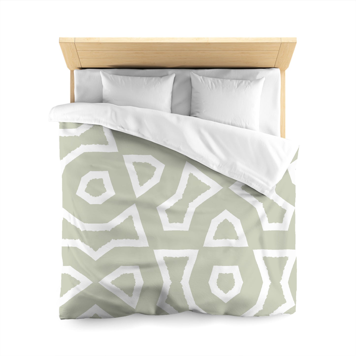 Pale Green Microfiber Duvet Cover, Bold White Graphic, Queen (width x length) 88 x 88 inches / 224 x 224 cm