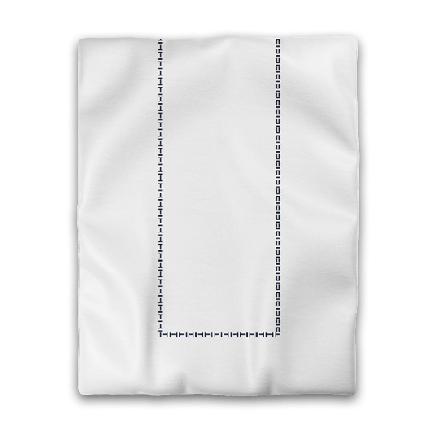 White Microfiber Duvet Cover, Navy Blue Single Weave Motif Print, Classic Border, Twin (width x length) 68 x 88 inches / 173 x 224 cm