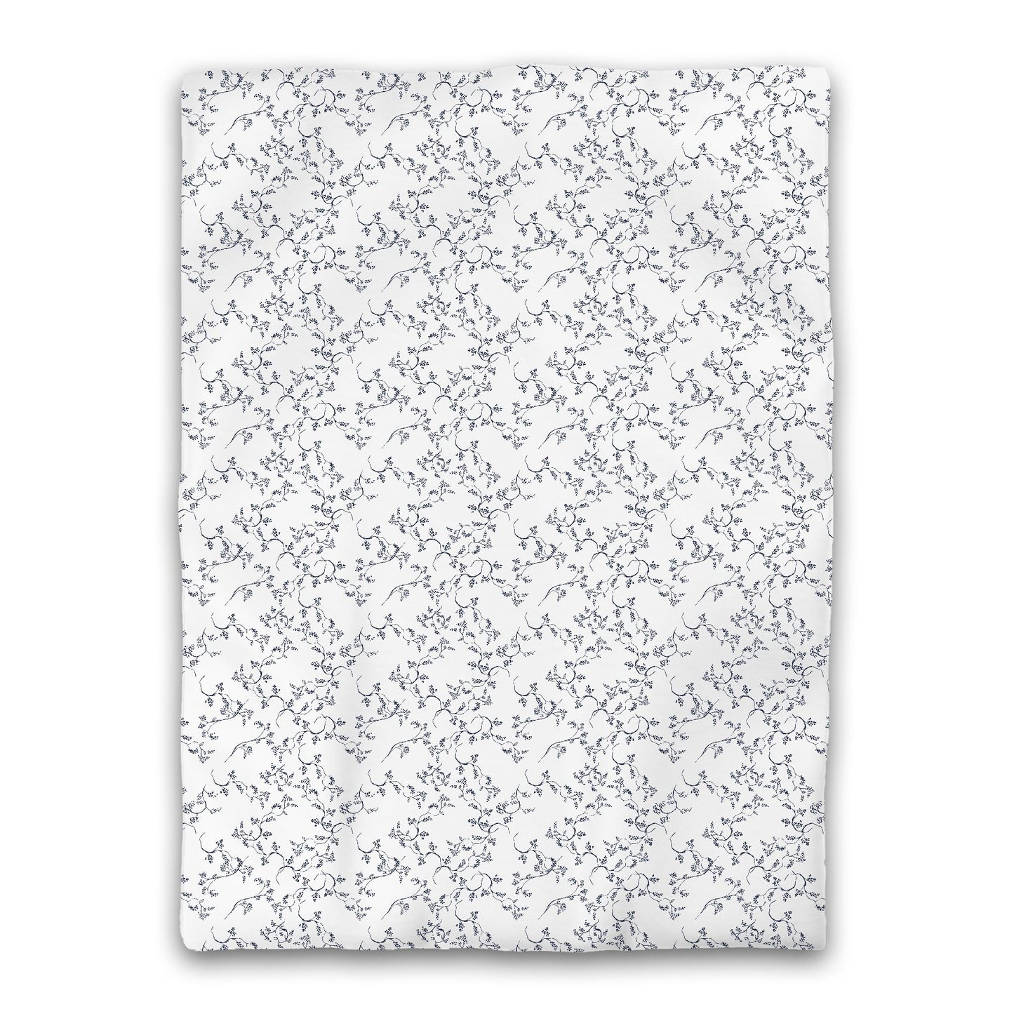 White Microfiber Duvet Cover, Navy Blue Hand-painted Vine Print, Twin XL (width x length) 68 x 92 inches / 173 x 234 cm