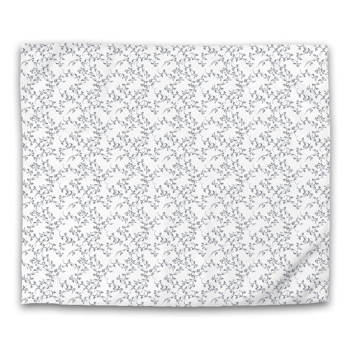 White Microfiber Duvet Cover, Navy Blue Hand-painted Vine Print, King (width x length) 104 x 88 inches / 264 x 224 cm