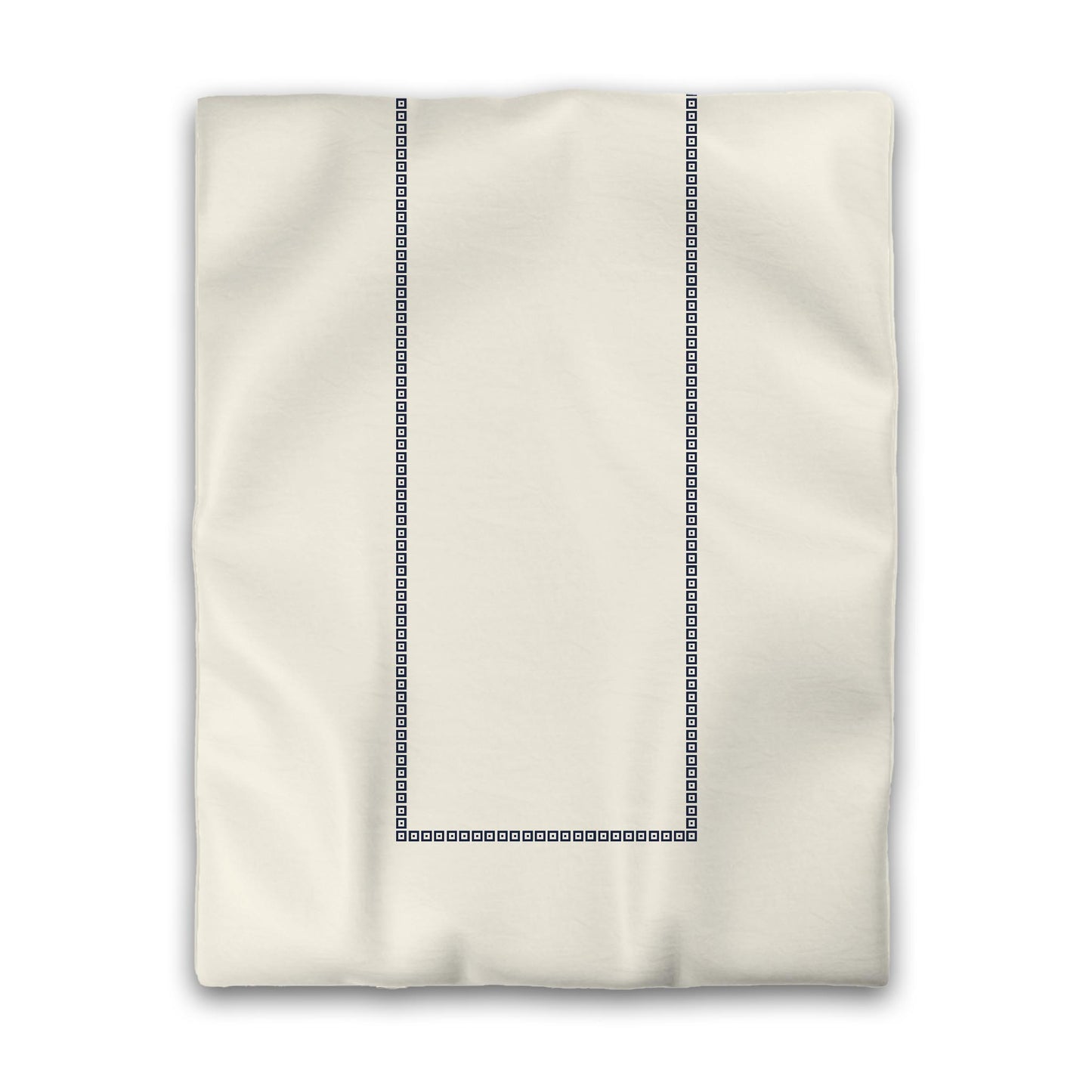 Pale Cream Microfibre Duvet Cover, Navy Blue Repeating Square Motif Print, Classic Border, Twin (width x length) 68 x 88 inches / 173 x 224 cm