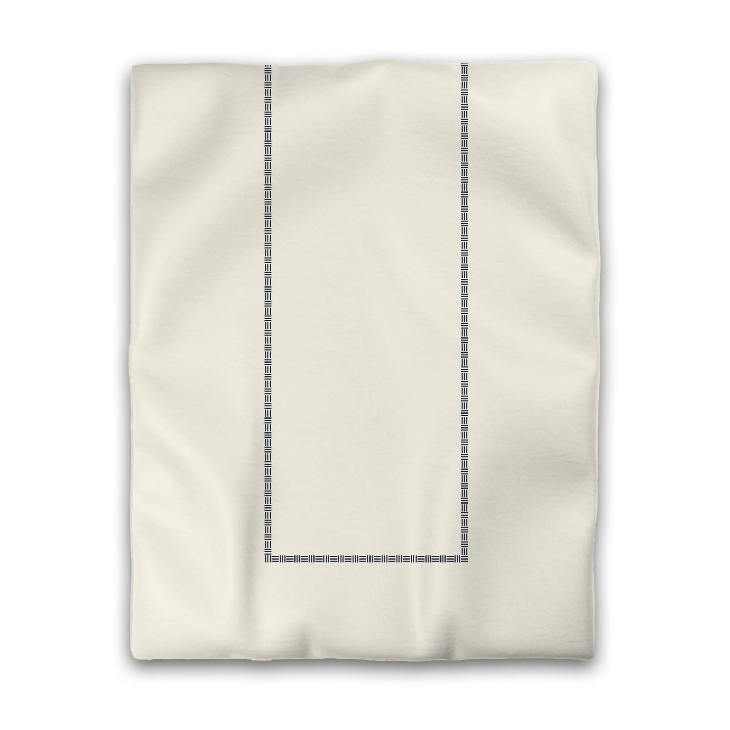 Pale Cream Microfibre Duvet Cover, Navy Blue Single Weave Motif Print, Classic Border, Twin (width x length) 68 x 88 inches / 173 x 224 cm