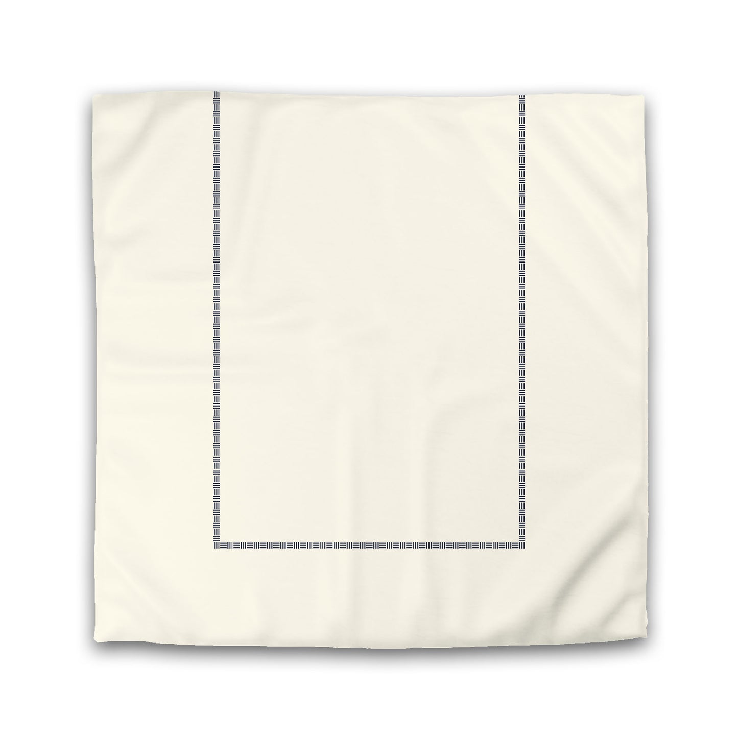 Pale Cream Microfibre Duvet Cover, Navy Blue Single Weave Motif Print, Classic Border, Queen (width x length) 88 x 88 inches / 224 x 224 cm