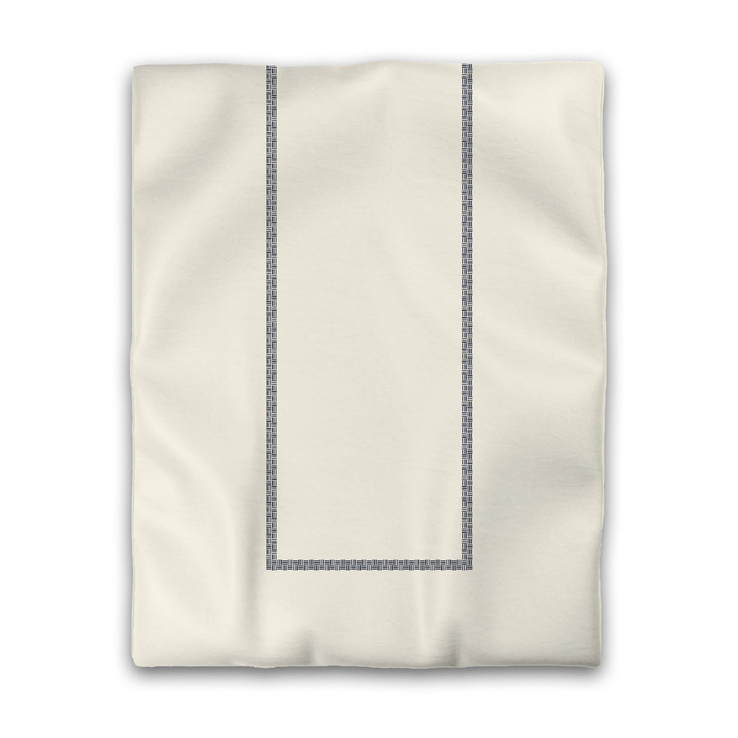 Pale Cream Microfibre Duvet Cover, Navy Blue Double Weave Motif Print, Classic Border, Twin (width x length) 68 x 88 inches / 173 x 224 cm