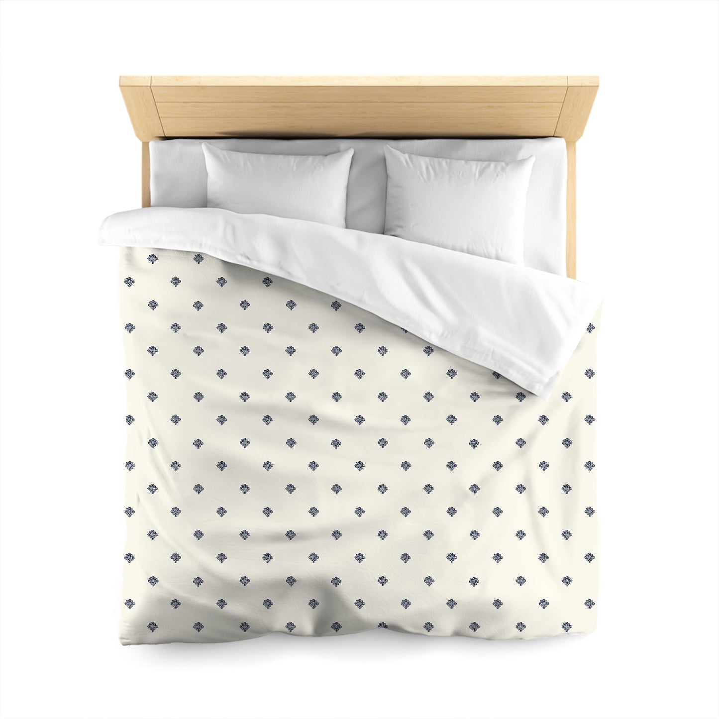 Pale Cream Microfibre Duvet Cover, Navy Blue Hand-painted Swizzle Motif Print, Queen (width x length) 88 x 88 inches / 224 x 224 cm