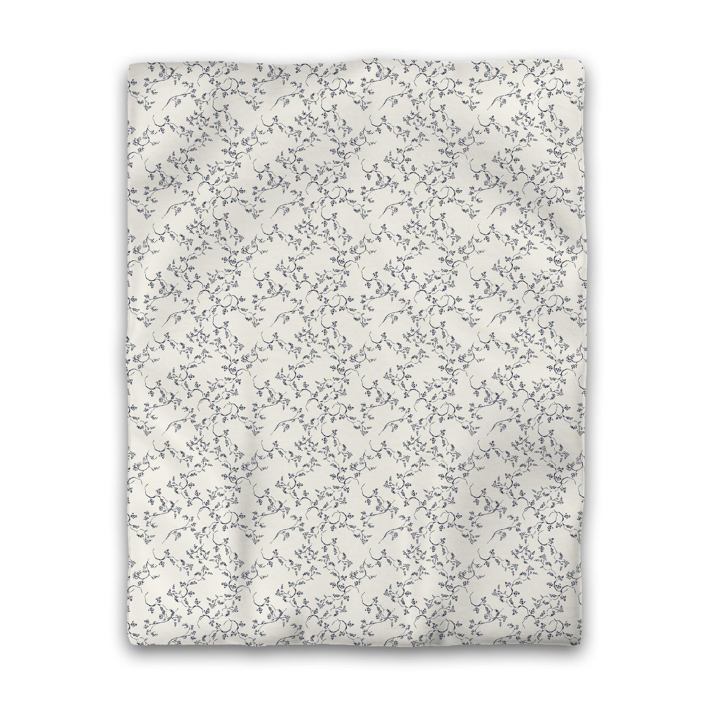 Pale Cream Microfibre Duvet Cover, Navy Blue Hand-painted Vine Print, Twin (width x length) 68 x 88 inches / 173 x 224 cm