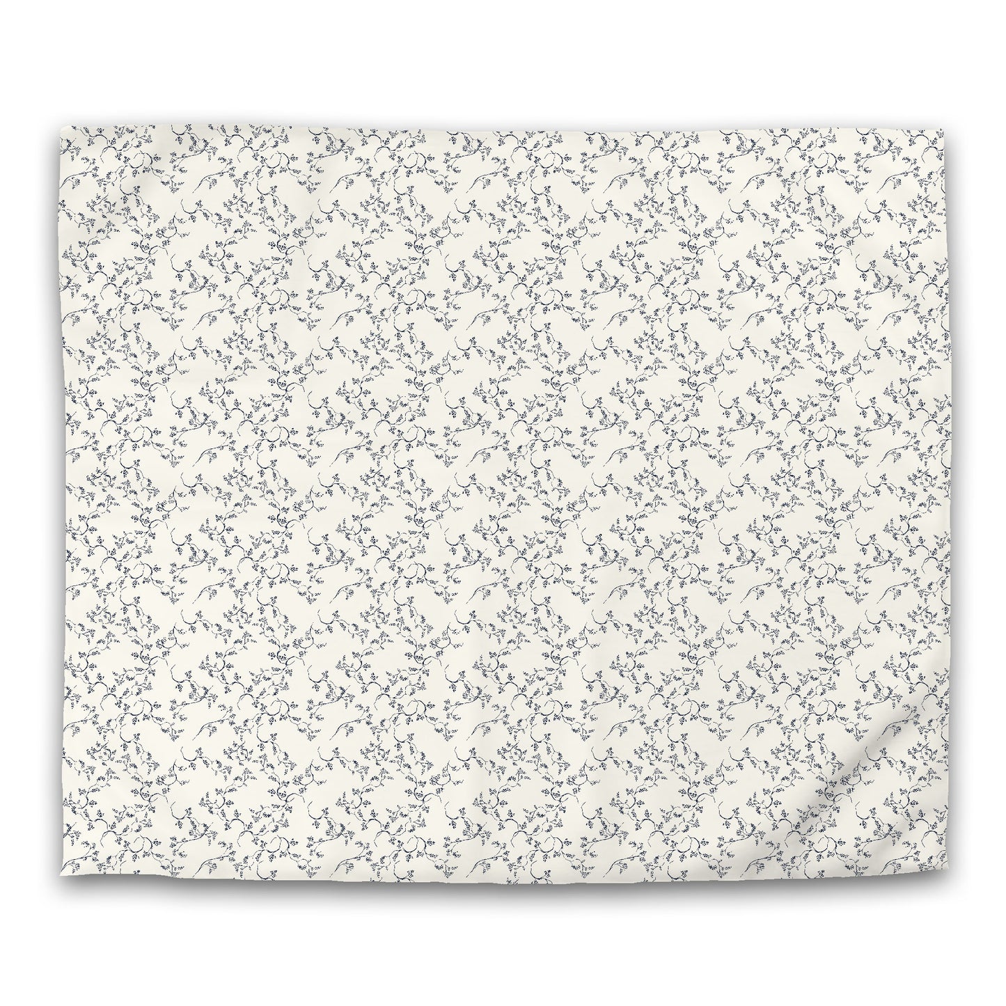 Pale Cream Microfibre Duvet Cover, Navy Blue Hand-painted Vine Print, King (width x length) 104 x 88 inches / 264 x 224 cm