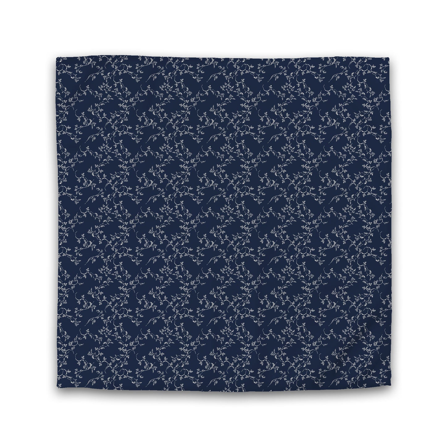 Navy Blue Cotton Sateen Duvet Cover, Pale Cream Hand-painted Vine Print, Queen (width x length) 90 x 90 inches / 229 x 229 cm