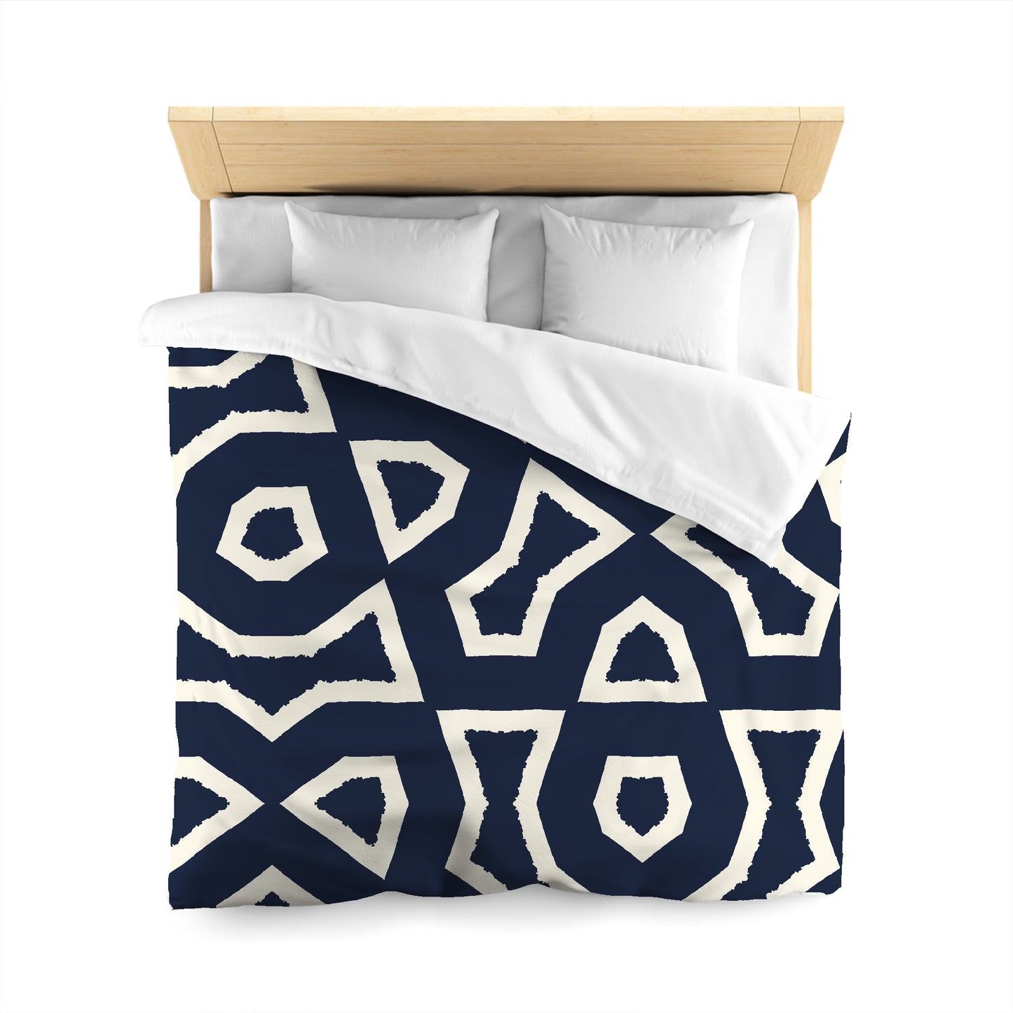 Navy Blue Microfiber Duvet Cover, Bold Pale Cream Graphic, Queen (width x length) 88 x 88 inches / 224 x 224 cm
