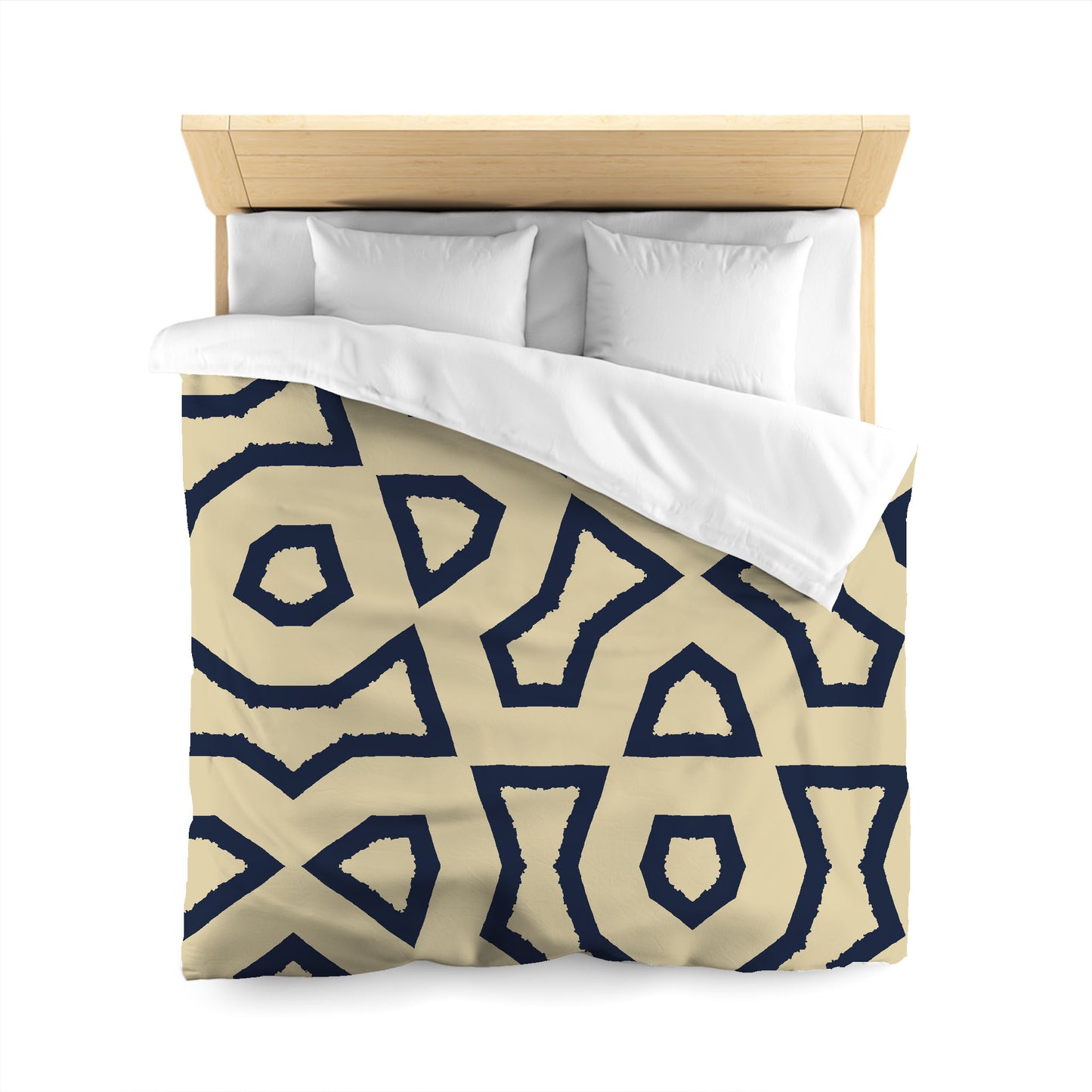 Desert Sand Cotton Sateen Duvet Cover, Bold Navy Blue Graphic, Queen (width x length) 90 x 90 inches / 229 x 229 cm