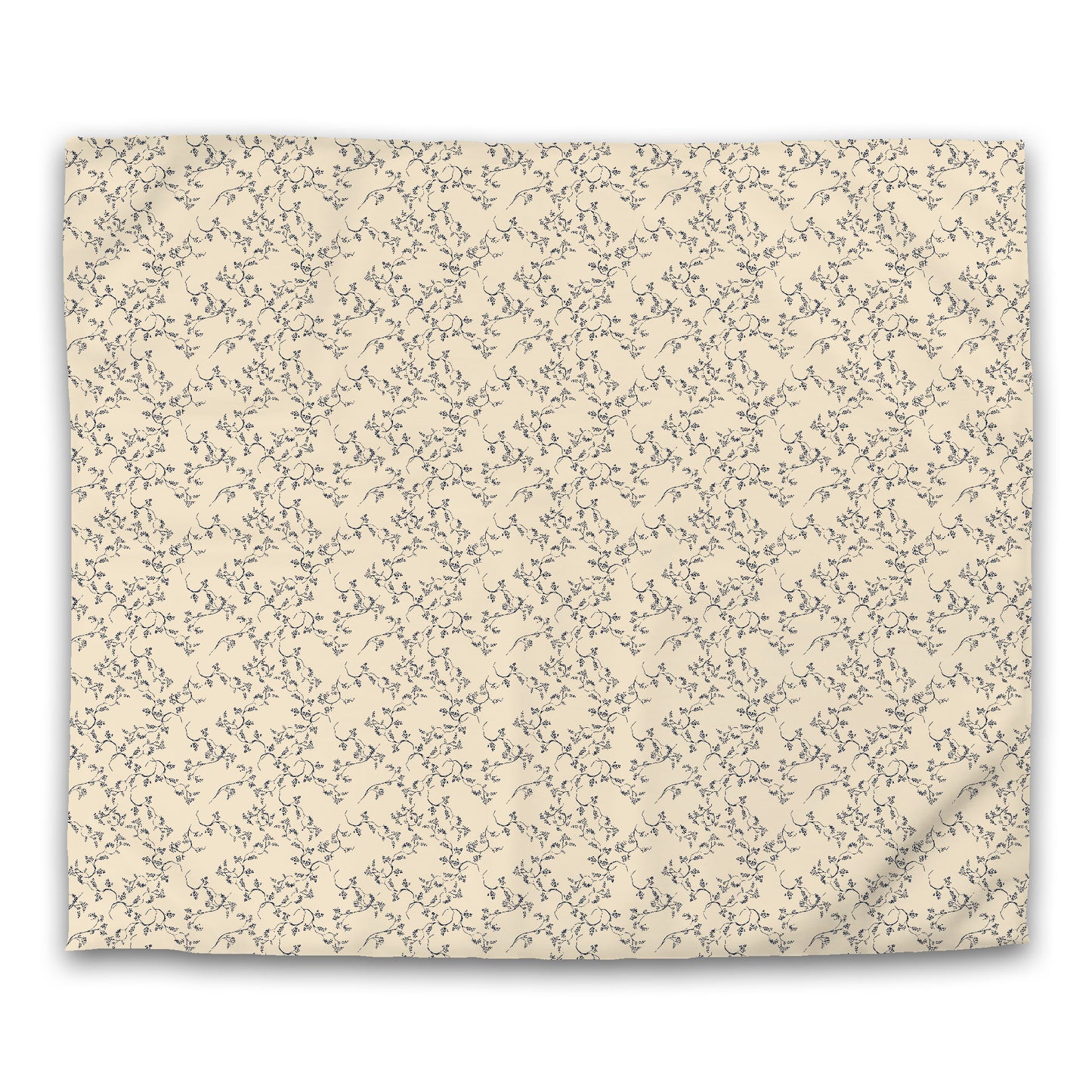 Beige Microfiber Duvet Cover, Navy Blue Hand-painted Vine Print, King (width x length) 104 x 88 inches / 264 x 224 cm