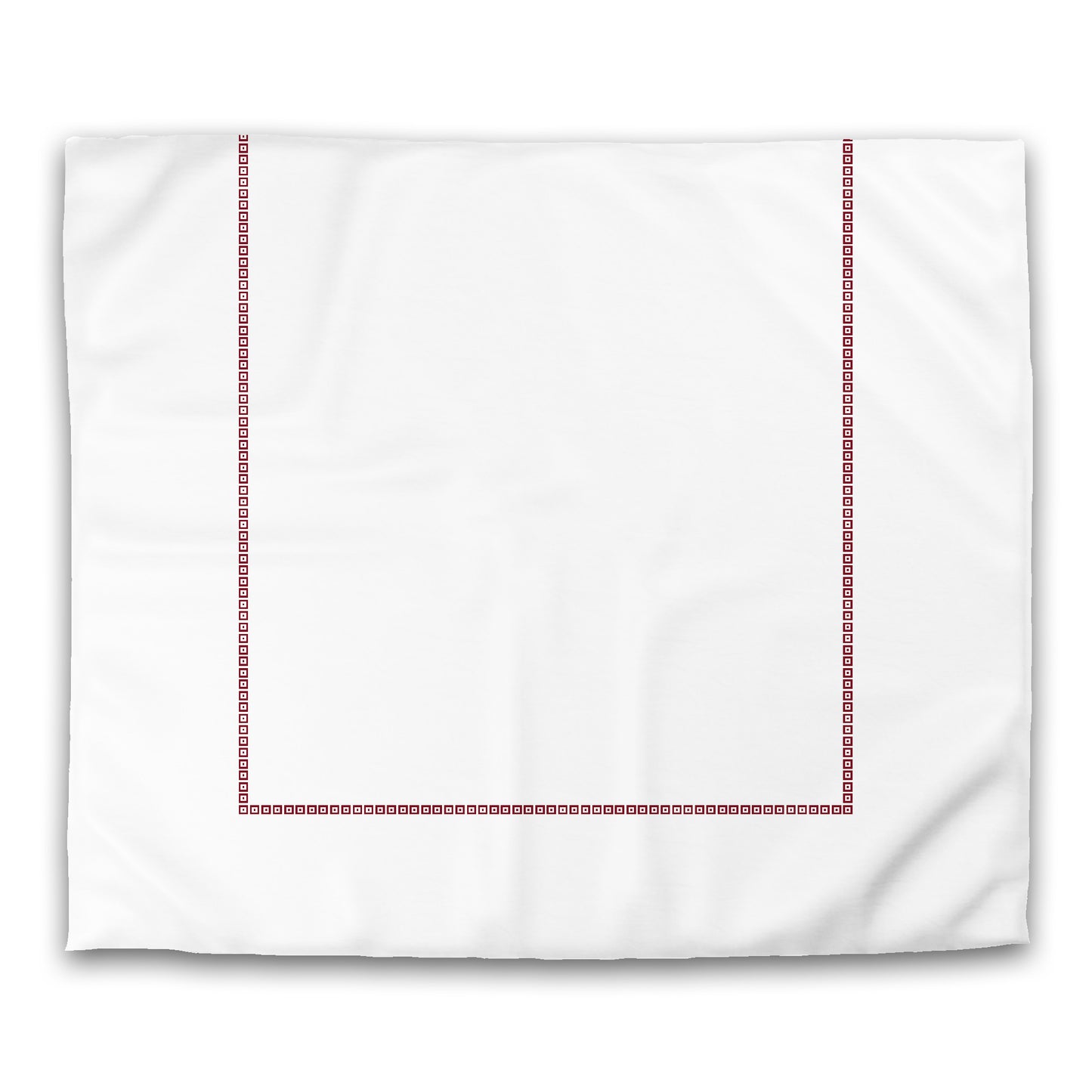 White Microfiber Duvet Cover, Burgundy Red Repeating Square Motif Print, Classic Border | MFDU-1281-121
