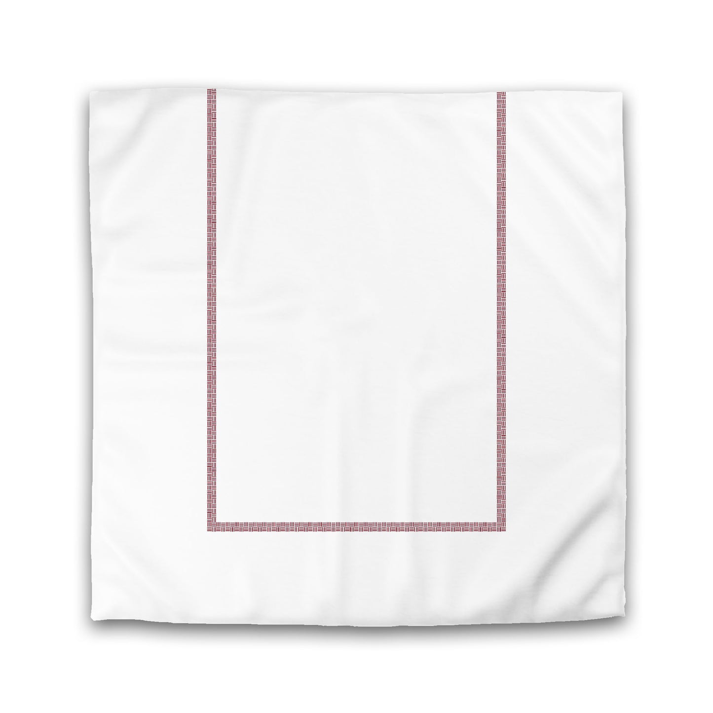 Off-White Cotton Sateen Duvet Cover, Burgundy Red Double Weave Motif Print, Classic Border, Queen (width x length) 90 x 90 inches / 229 x 229 cm