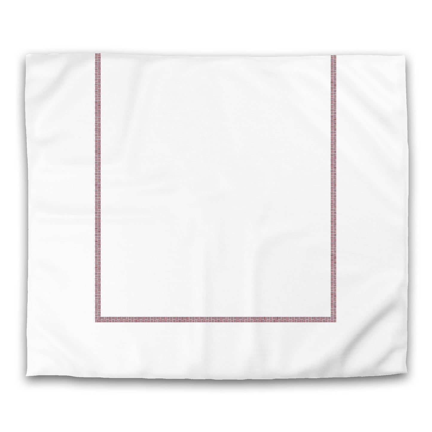 Off-White Cotton Sateen Duvet Cover, Burgundy Red Double Weave Motif Print, Classic Border, King (width x length) 106 x 92 inches / 269 x 234 cm