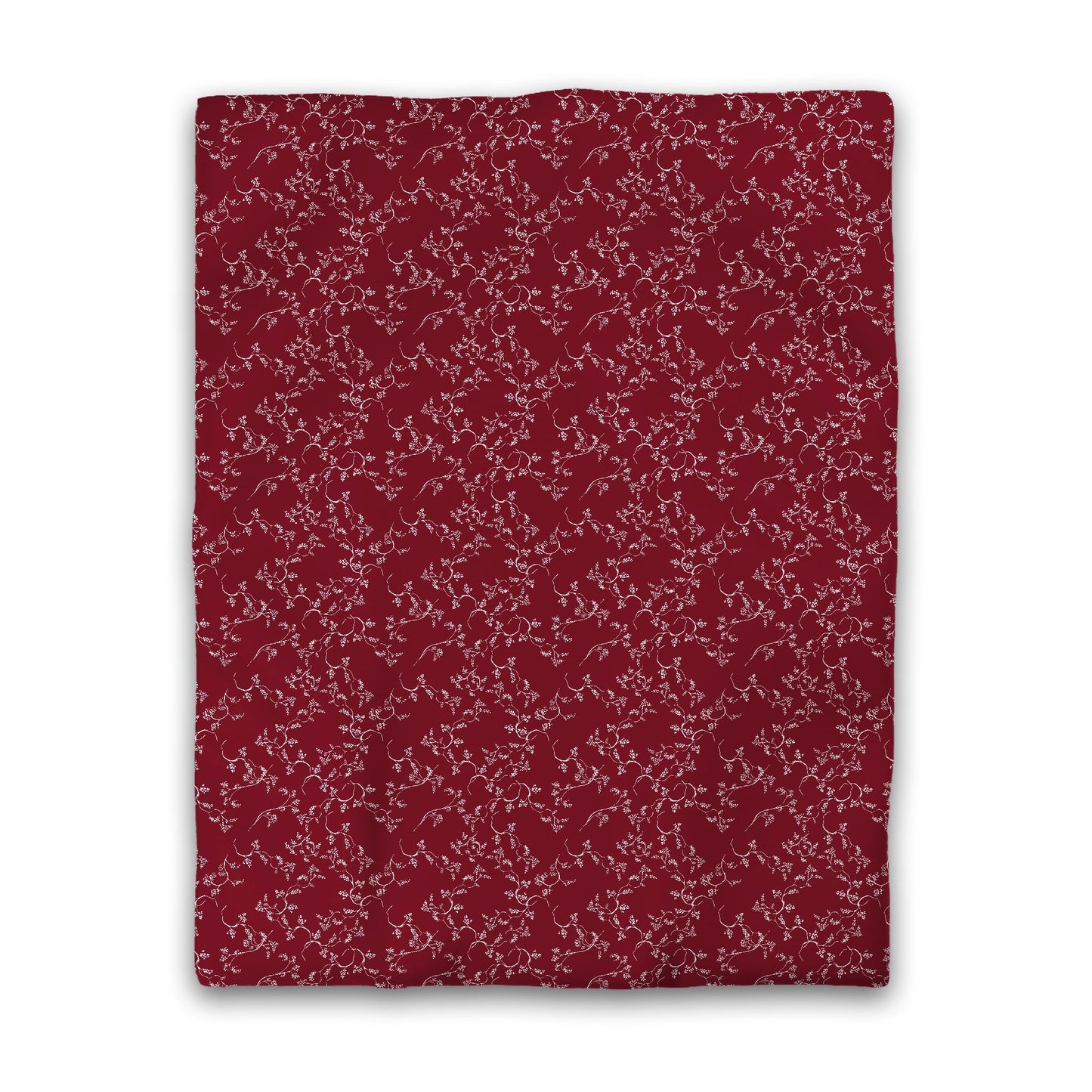 Burgundy Red Microfiber Duvet Cover, White Hand-painted Vine Print, Queen (width x length) 88 x 88 inches / 224 x 224 cm