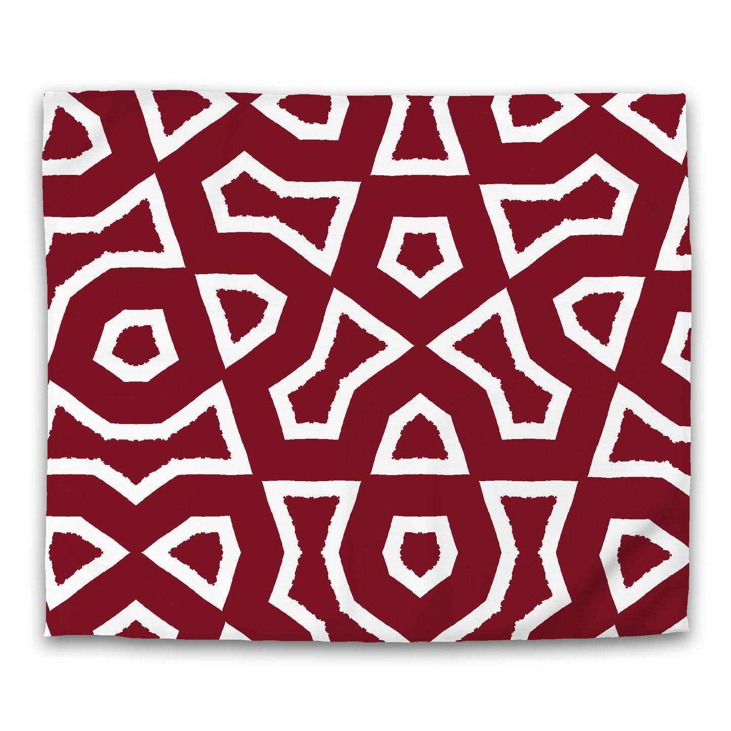 Burgundy Red Cotton Sateen Duvet Cover, Bold Off-White Graphic, King (width x length) 106 x 92 inches / 269 x 234 cm