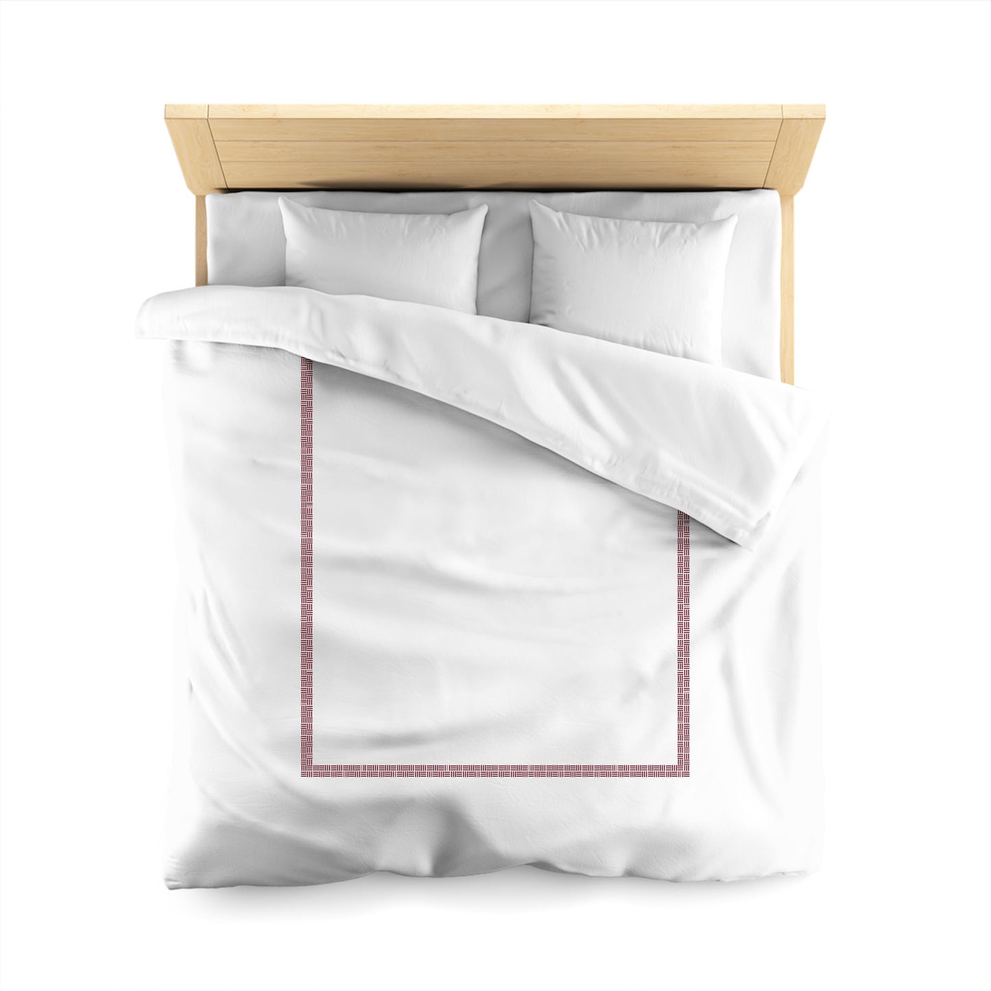 Off-White Cotton Sateen Duvet Cover, Burgundy Red Double Weave Motif Print, Classic Border | CSDU-1281-143