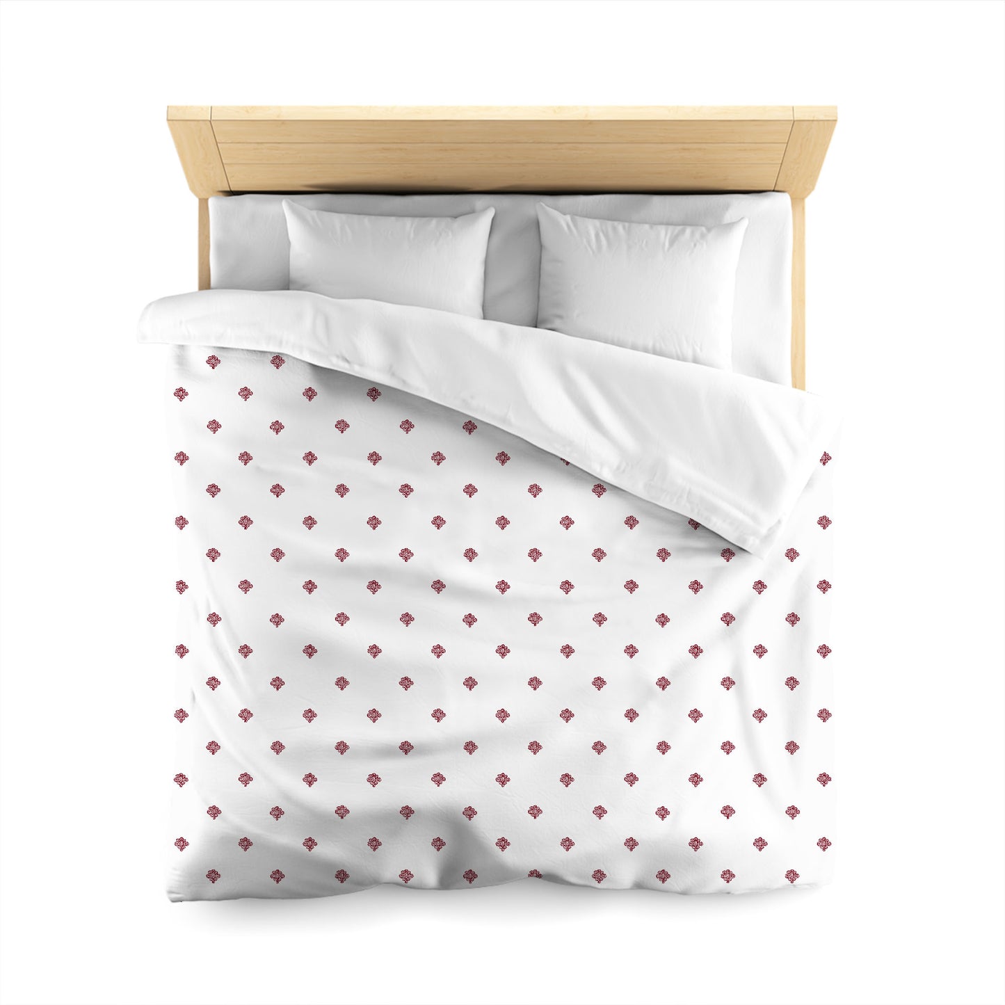 Off-White Cotton Sateen Duvet Cover, Burgundy Red Hand-painted Swizzle Motif Print | CSDU-1281-171