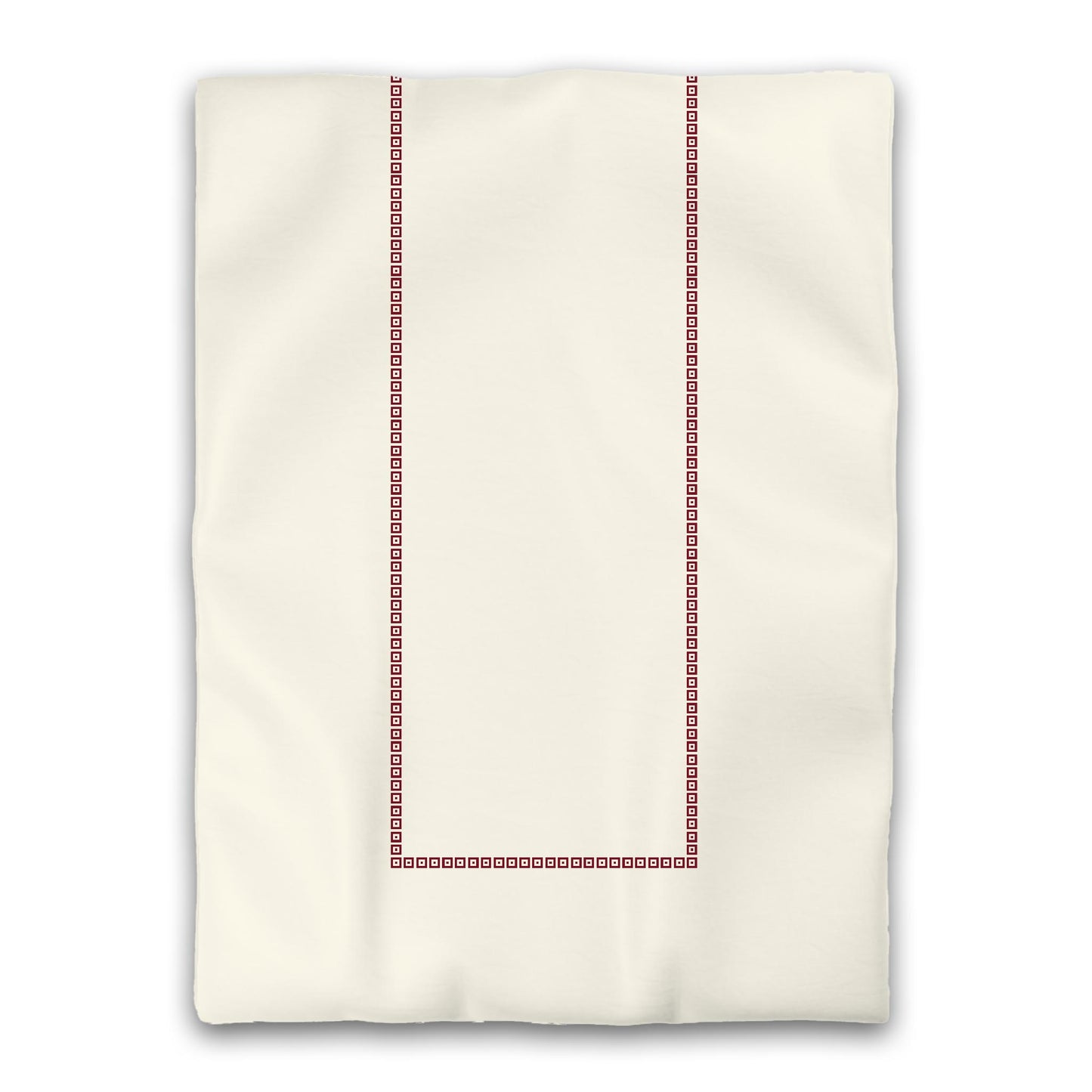 Pale Cream Microfibre Duvet Cover, Burgundy Red Repeating Square Motif Print, Classic Border, Twin XL (width x length) 68 x 92 inches / 173 x 234 cm