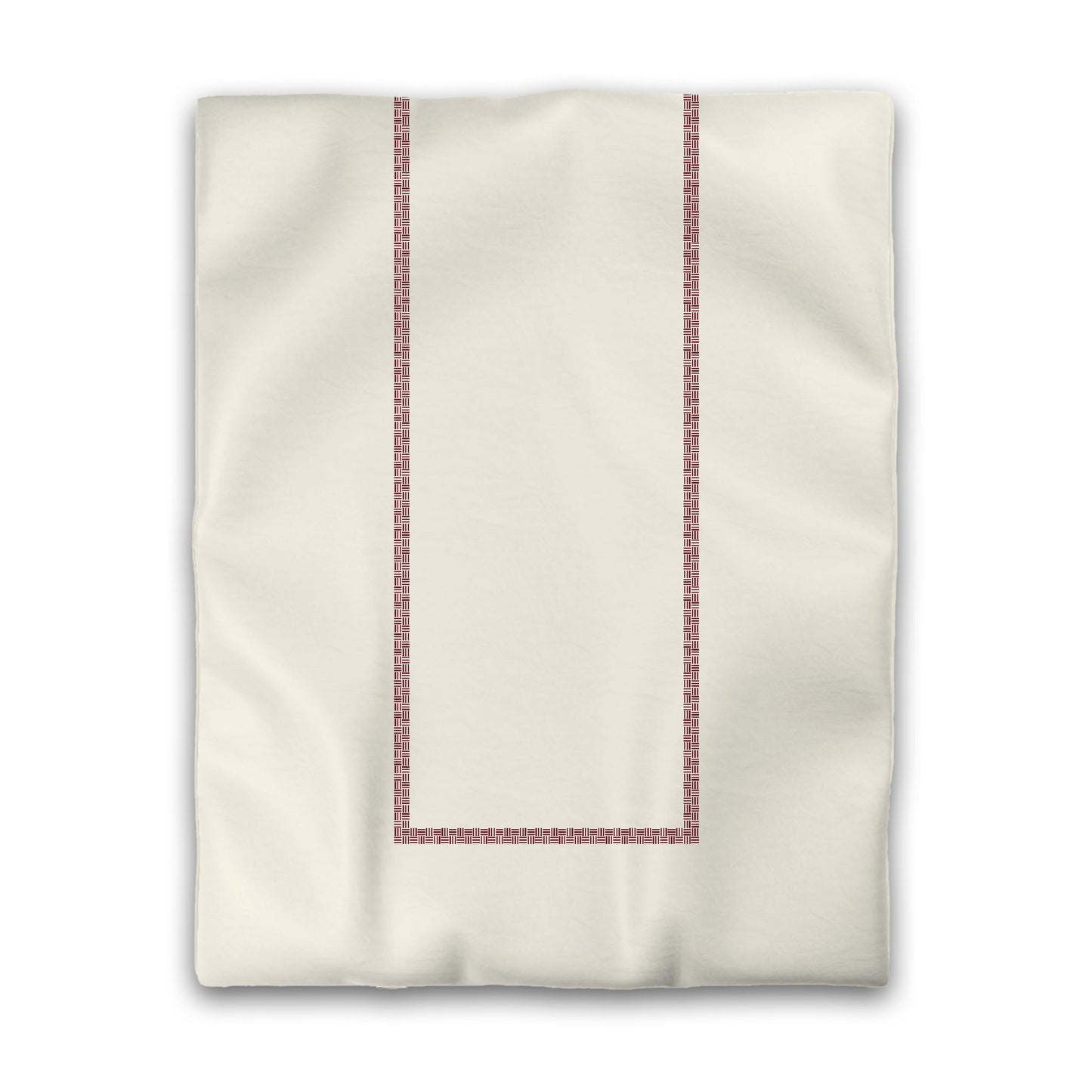 Pale Cream Microfibre Duvet Cover, Burgundy Red Double Weave Motif Print, Classic Border, Twin (width x length) 68 x 88 inches / 173 x 224 cm