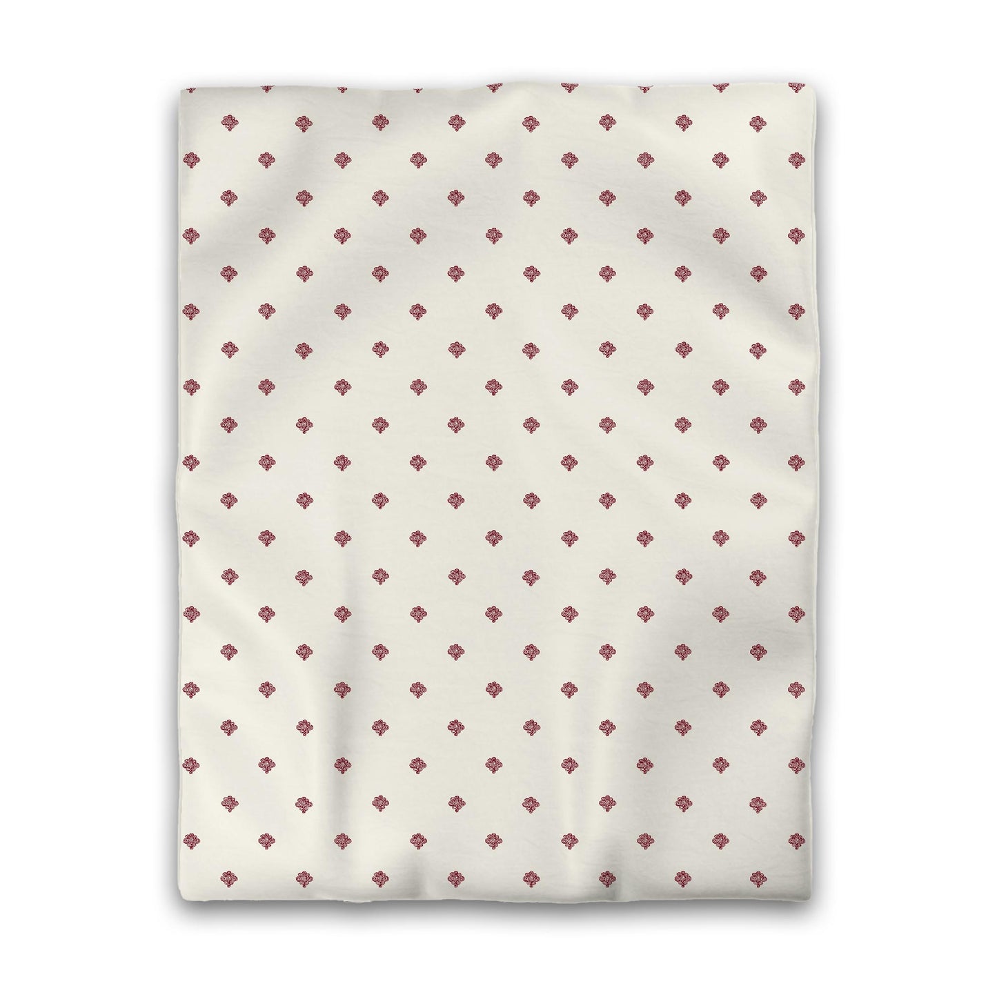Pale Cream Cotton Sateen Duvet Cover, Burgundy Red Hand-painted Swizzle Motif Print, Twin (width x length) 70 x 90 inches / 178 x 229 cm