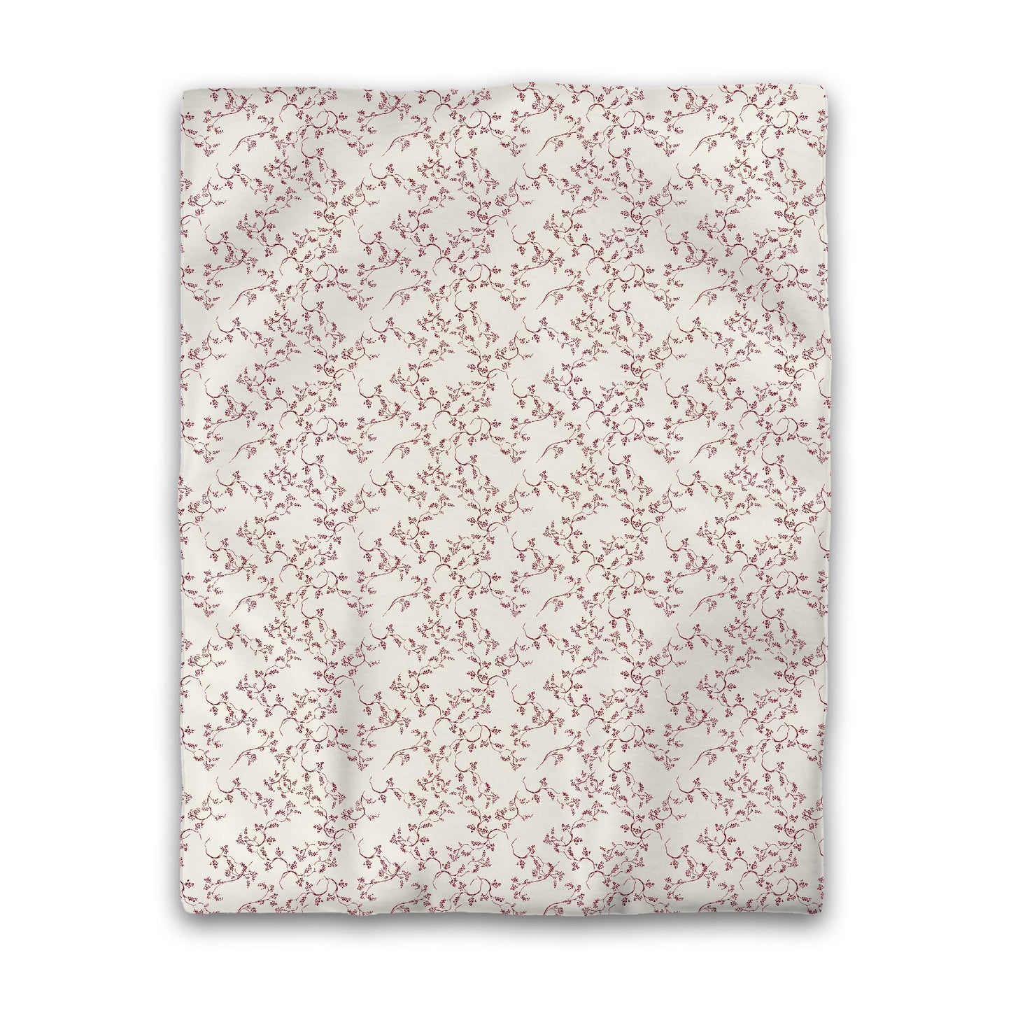 Pale Cream Microfibre Duvet Cover, Burgundy Red Hand-painted Vine Print, Twin (width x length) 68 x 88 inches / 173 x 224 cm