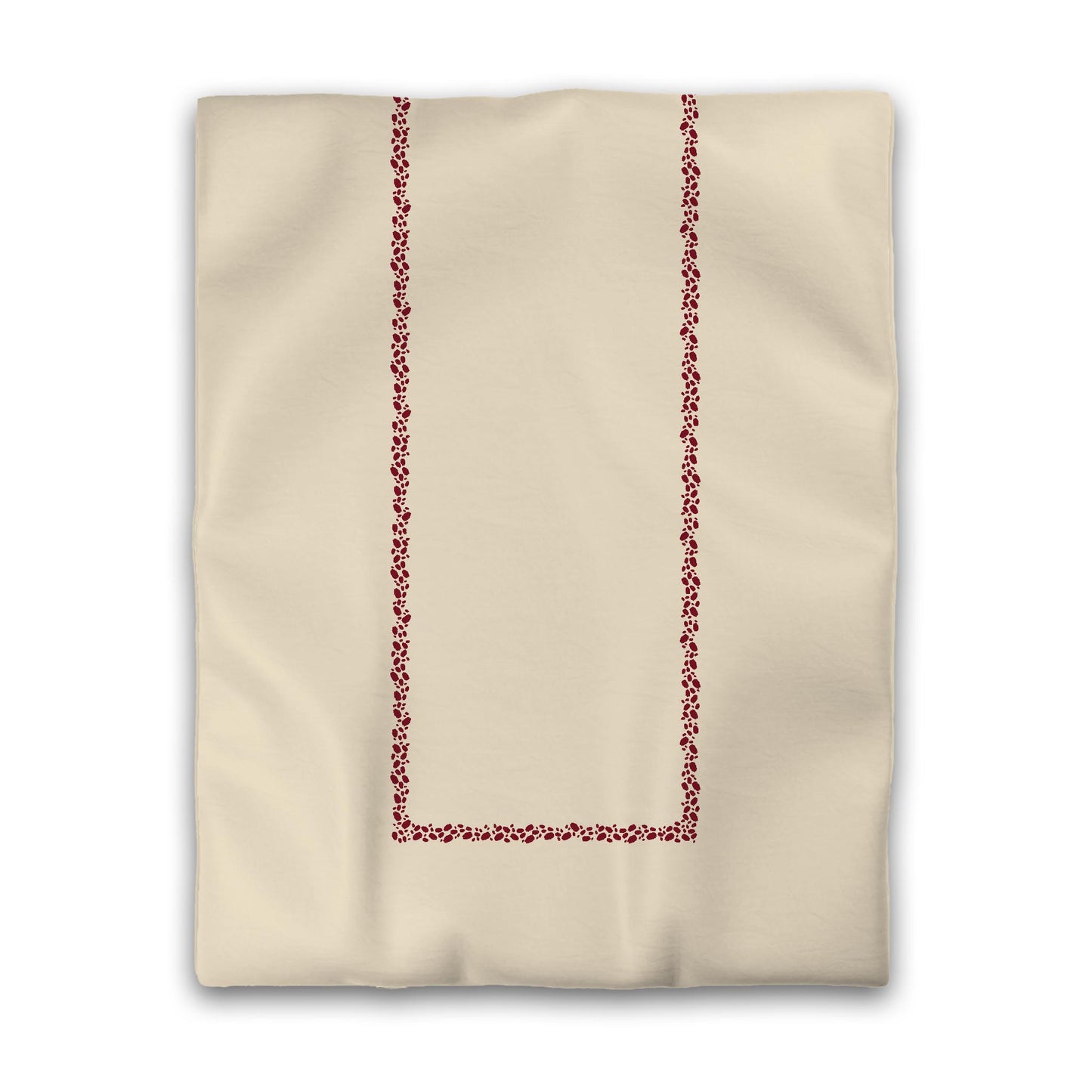 Beige Microfibre Duvet Cover, Burgundy Red Hand-painted Dab Motif Print, Classic Border, Twin (width x length) 68 x 88 inches / 173 x 224 cm